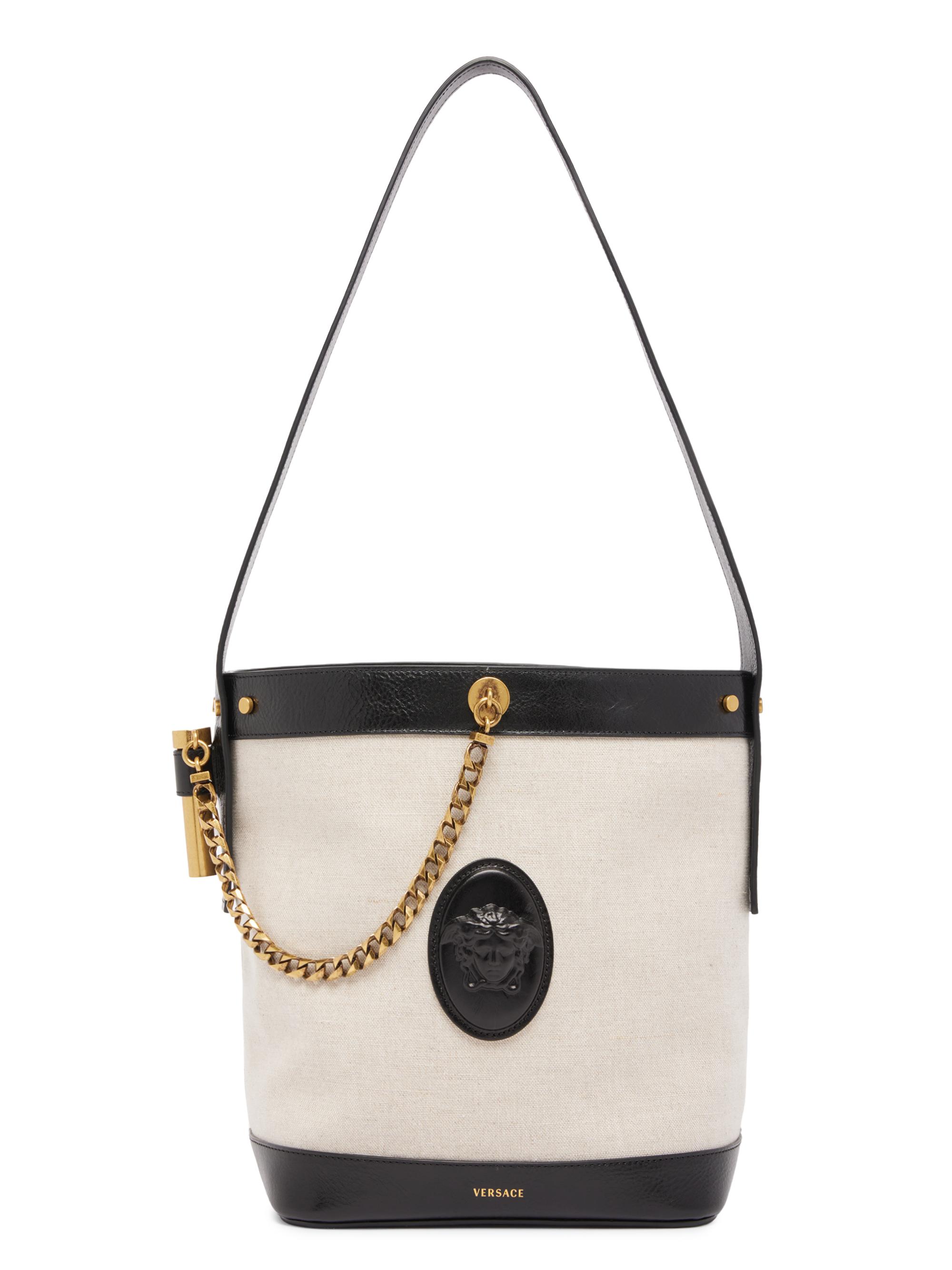 Versace Women's La Vacanza Medusa Canvas Bucket Bag - Beige Black Gold