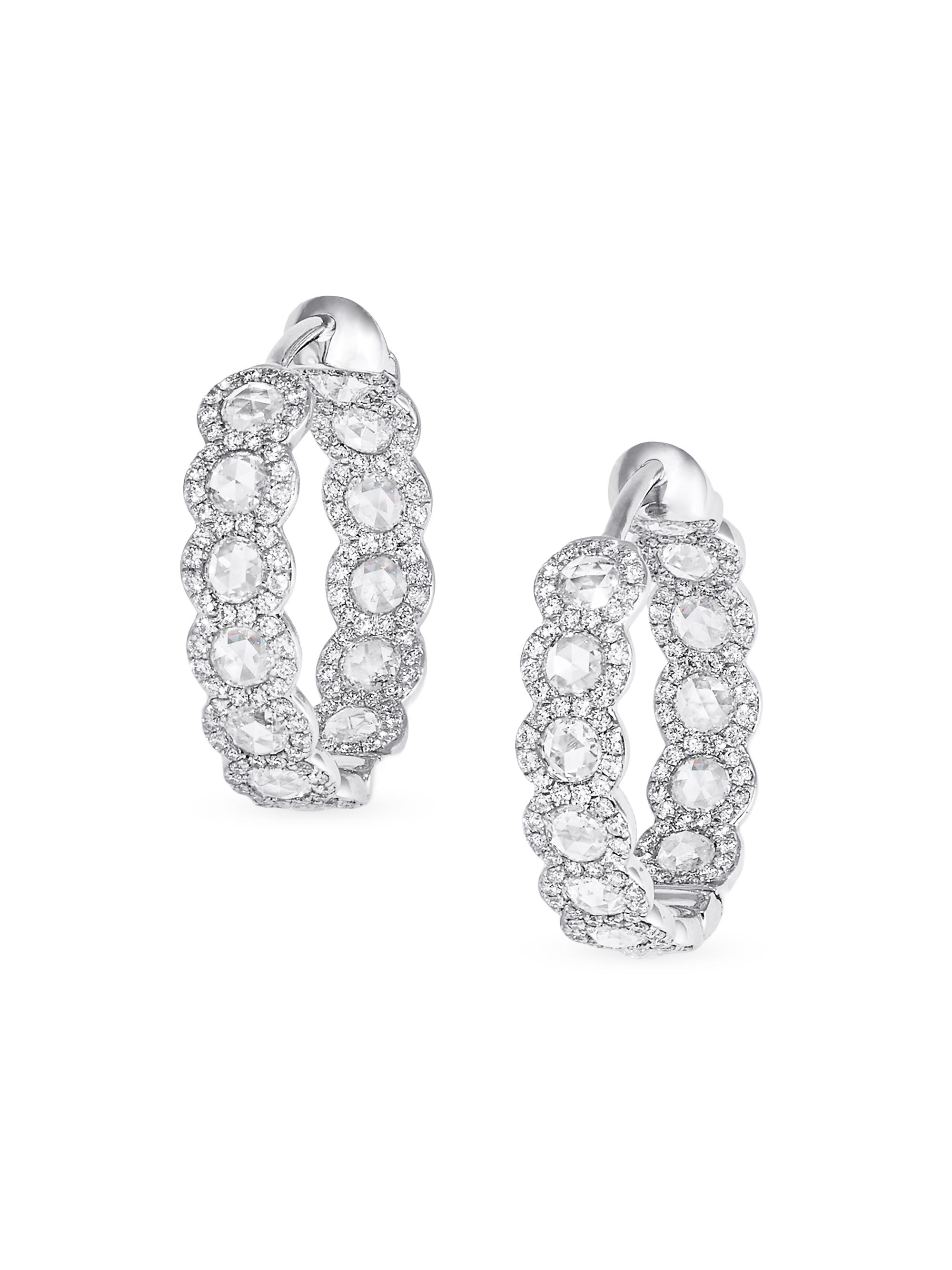 64 Facets Women's Scallop 18K White Gold & 2.41 TCW Diamond Mini Hoop Earrings - White Gold