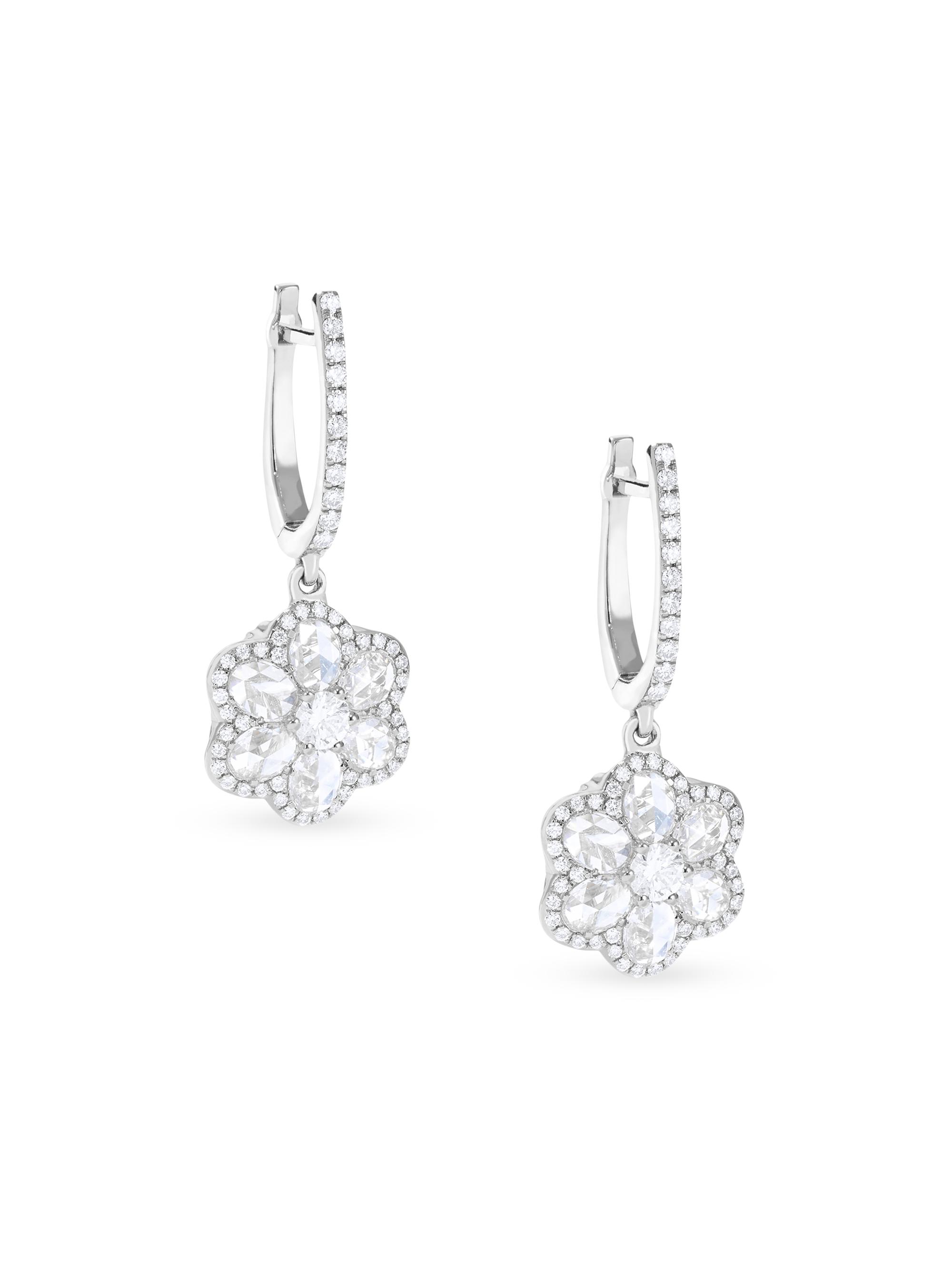 64 Facets Women's Floral 18K White Gold & 1.17 TCW Diamond Drop Earrings - White Gold