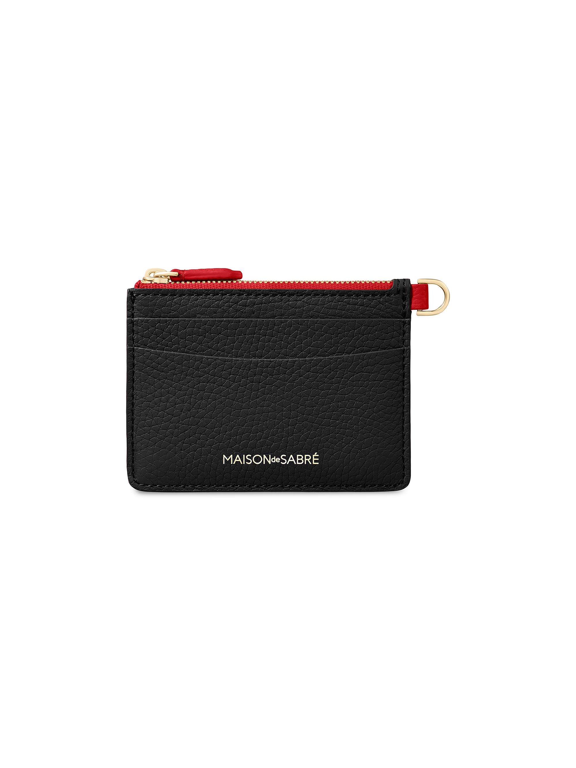 Maison de Sabre Women's Leather Zipped Card Pouch - Rouge Noir