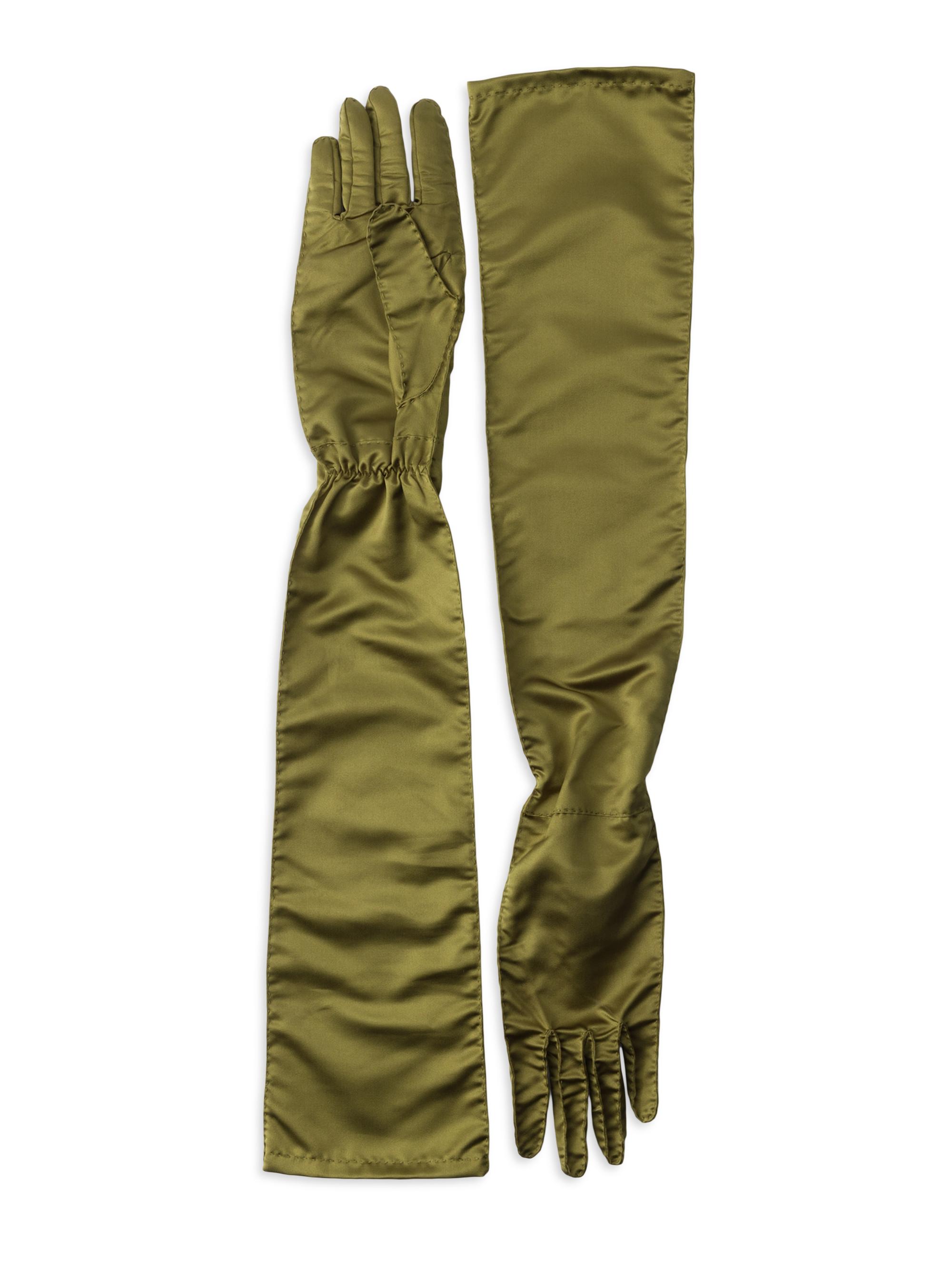Prada Women's Satin Gloves - Green | Thumbnail 4