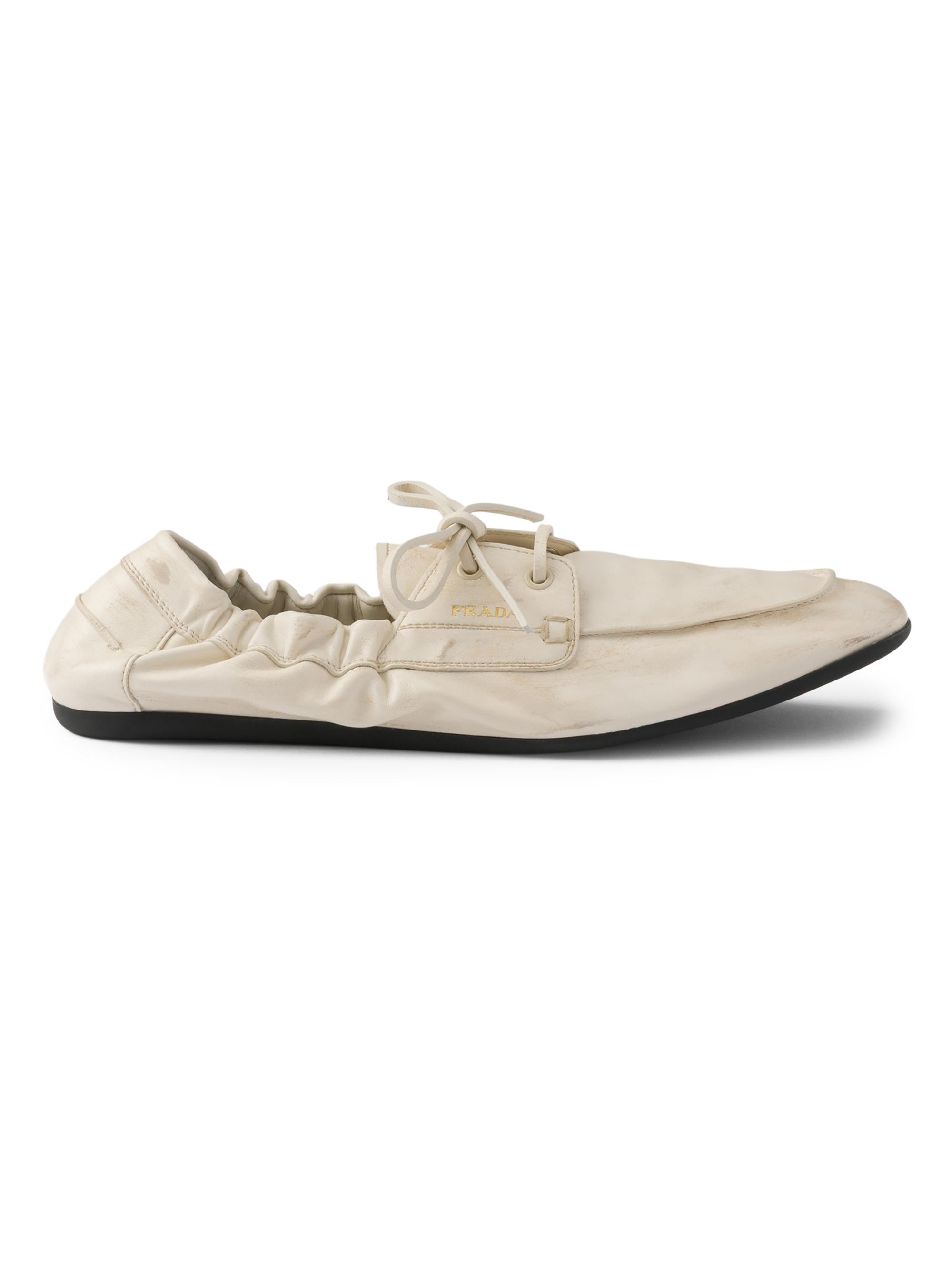 Prada Women's Shuffle Antiqued Leather Boat Loafers - Beige Khaki