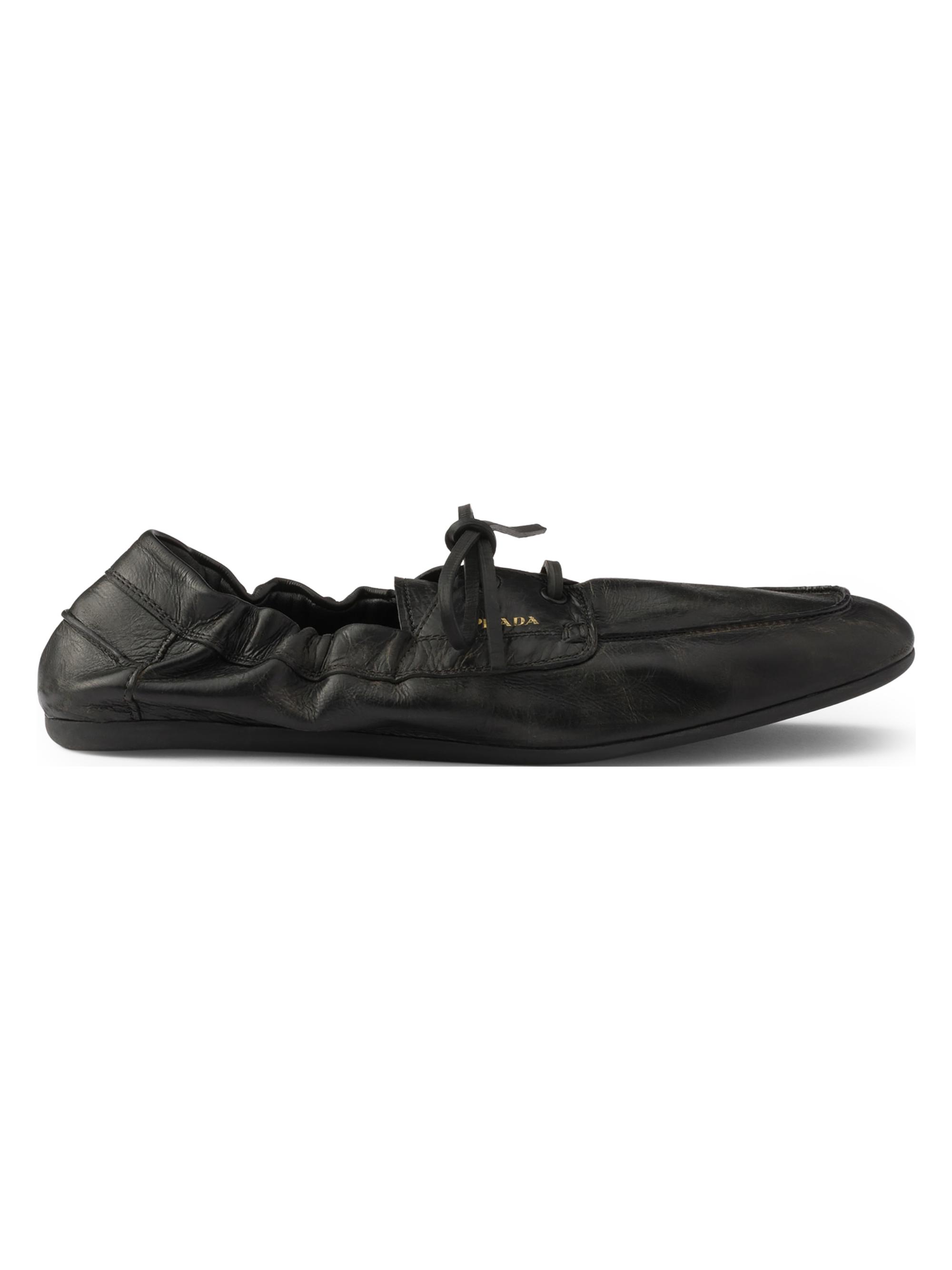 Prada Women's Shuffle Antiqued Leather Boat Loafers - Black | Thumbnail 6