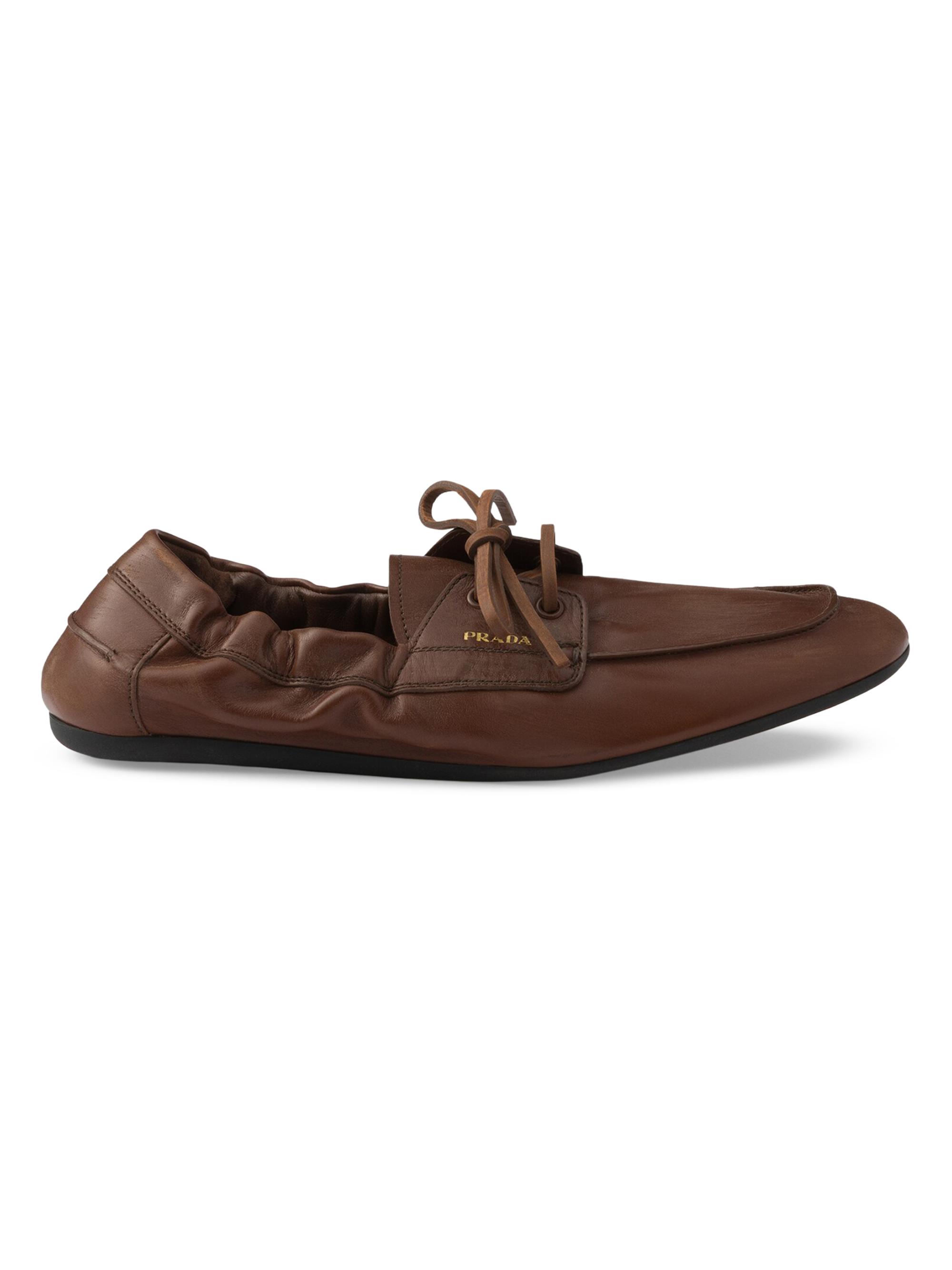 Prada Women's Shuffle Antiqued Leather Boat Loafers - Beige Khaki
