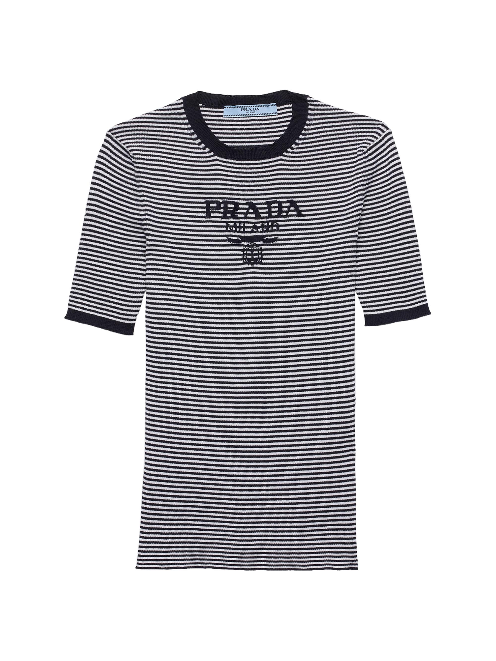 Prada Women's Striped Silk Crew-Neck Sweater - Blue