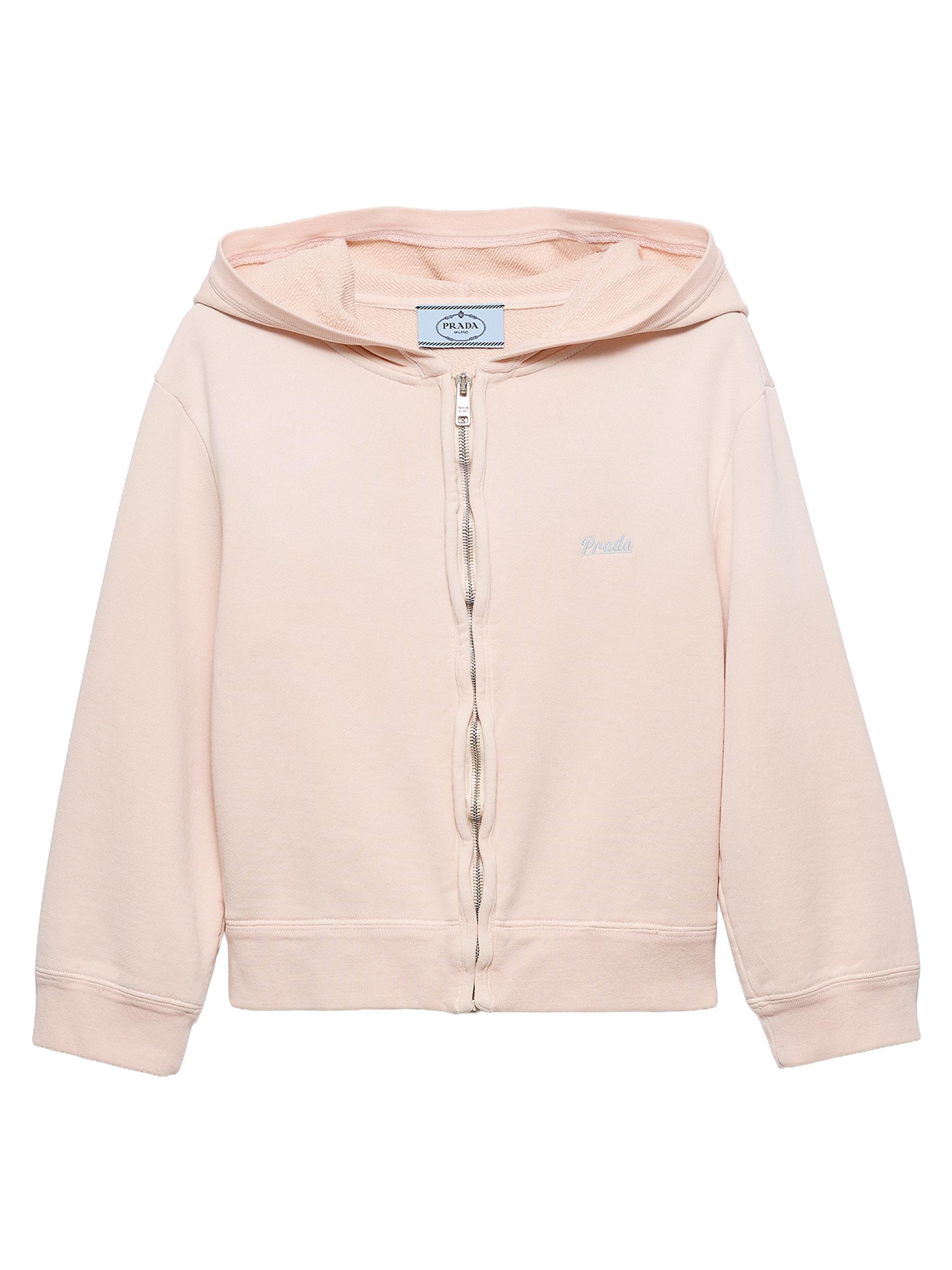 Prada Women's Cotton Fleece Hoodie Zipper Sweatshirt - Pink