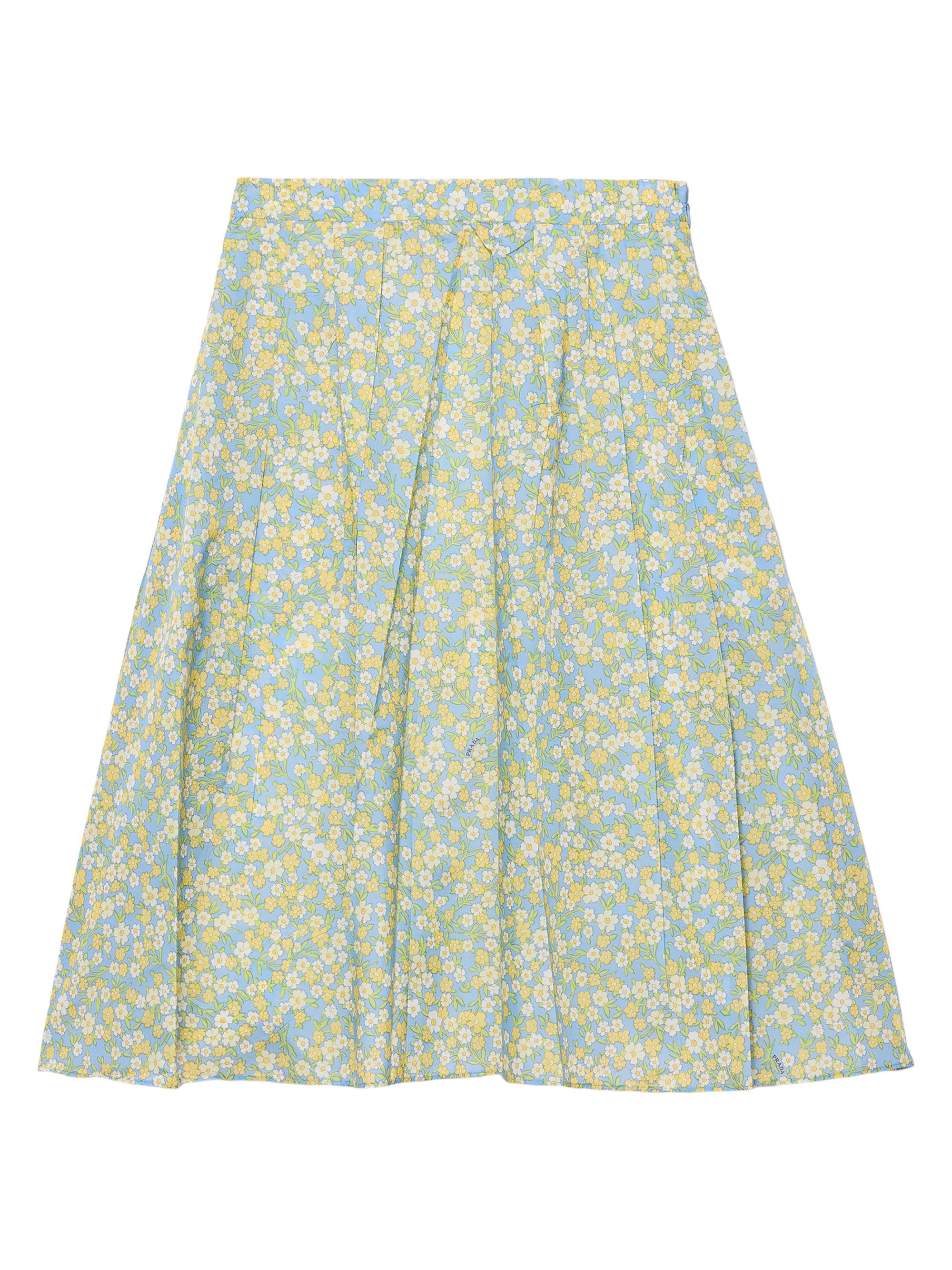 Prada Women's Full Floral Print Nylon Skirt - Yellow