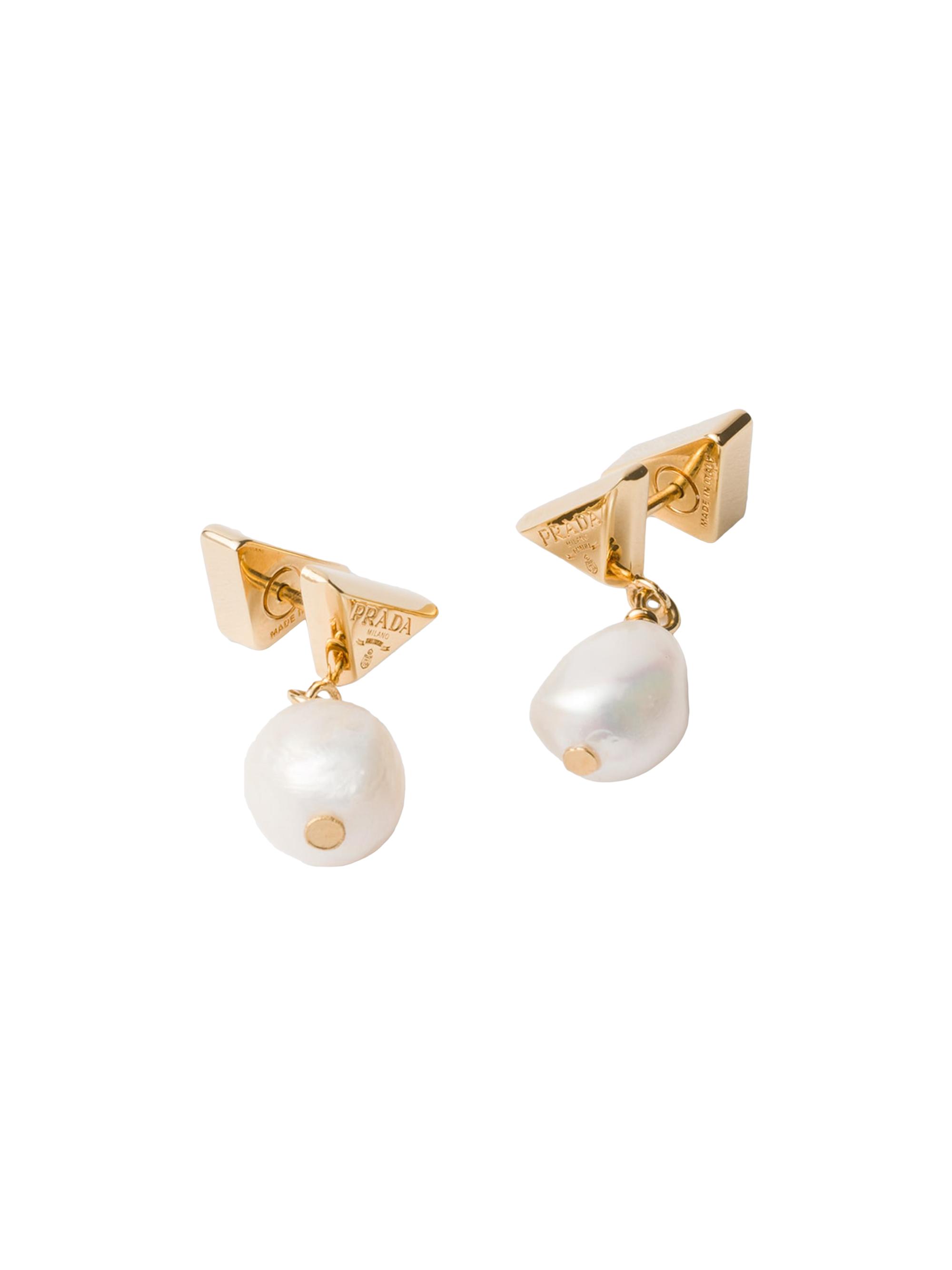 Prada Women's Metal Earrings with Pearls - Gold White