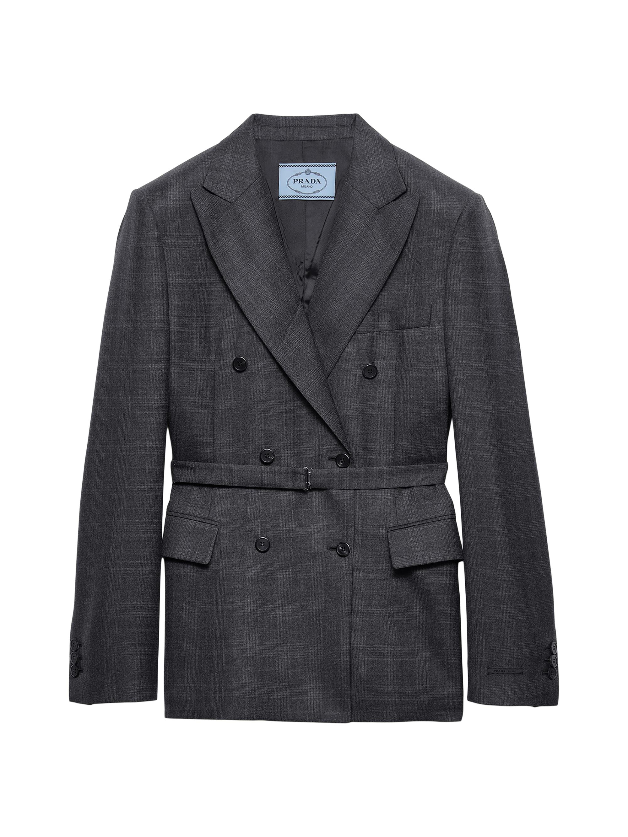 Prada Women's Double-Breasted Checked Wool Jacket - Grey