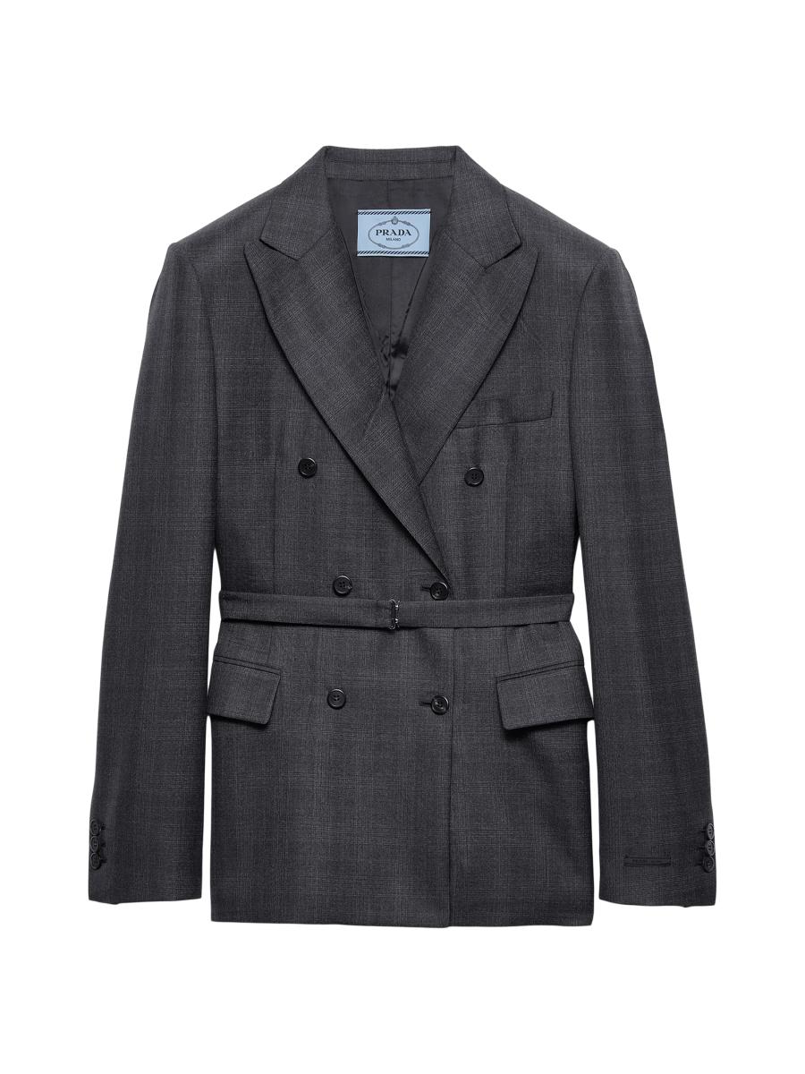 Prada Double-breasted Wool Jacket With Check Pattern In Black