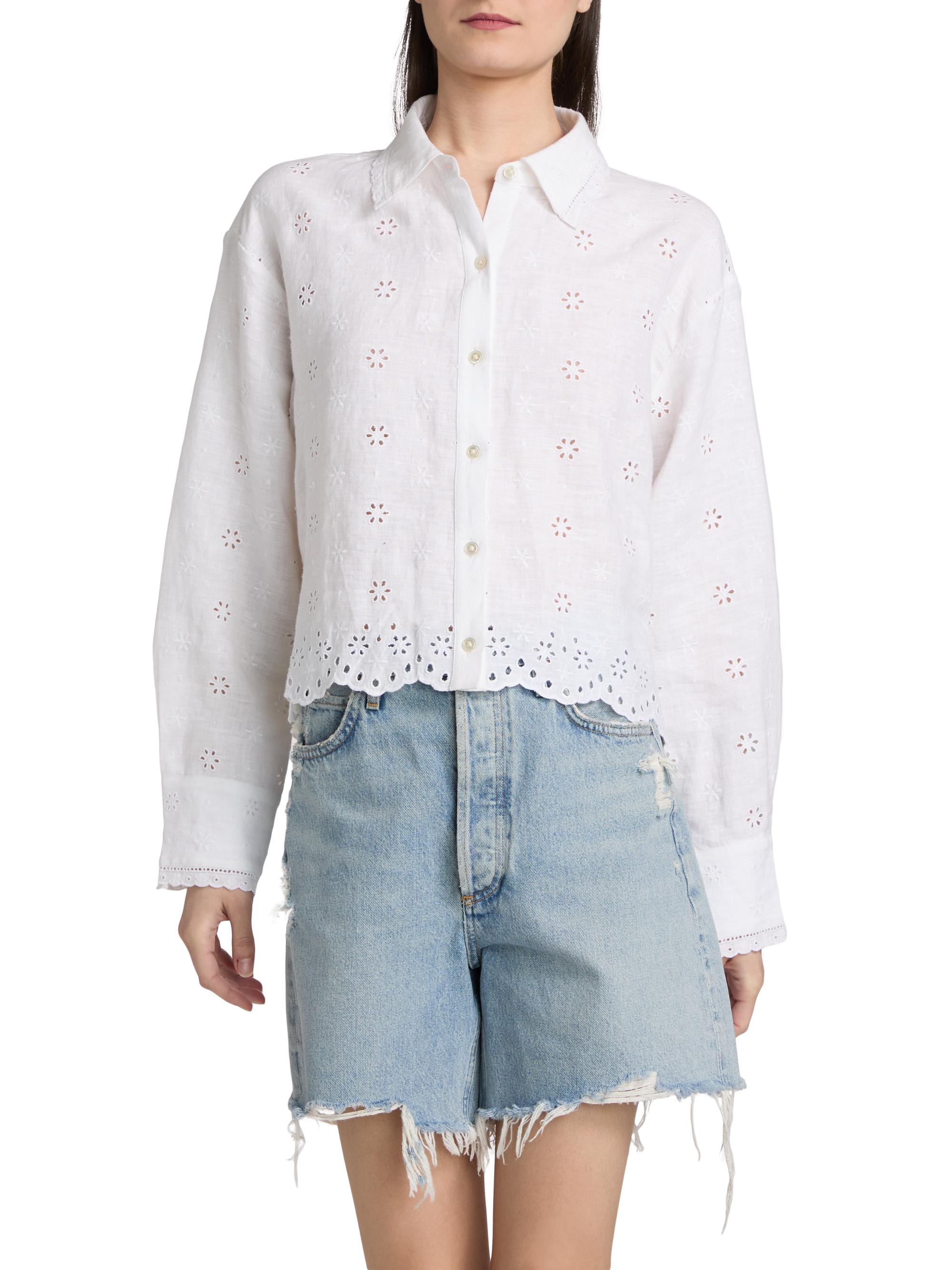LoveShackFancy Women's Delano Eyelet Linen Button-Front Shirt - Optic White | Thumbnail 3