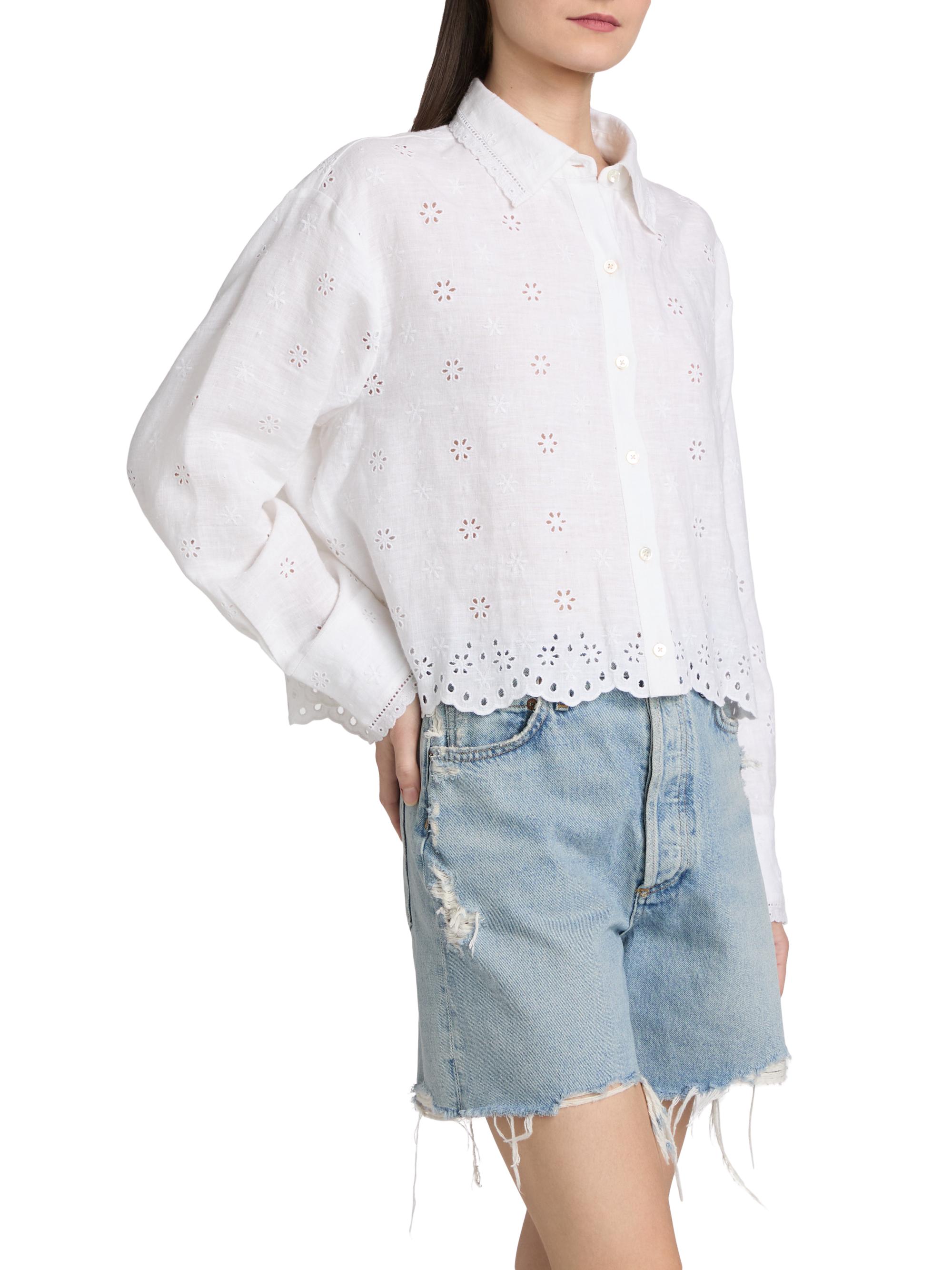 LoveShackFancy Women's Delano Eyelet Linen Button-Front Shirt - Optic White | Thumbnail 4