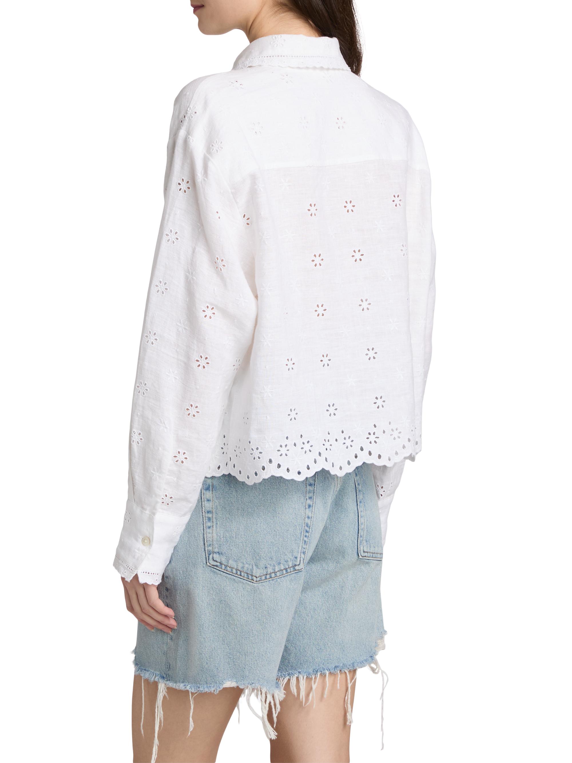 LoveShackFancy Women's Delano Eyelet Linen Button-Front Shirt - Optic White | Thumbnail 5