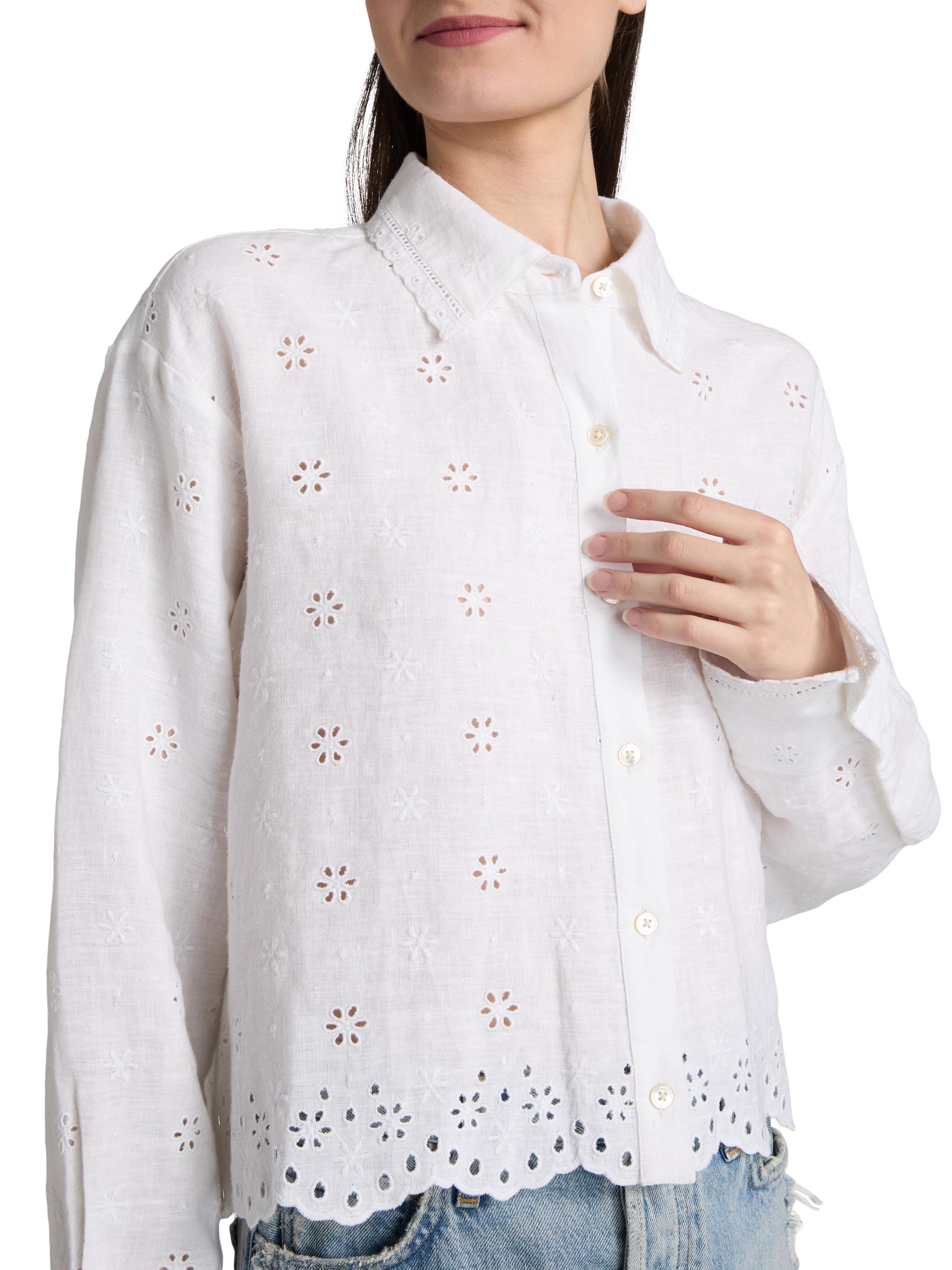 LoveShackFancy Women's Delano Eyelet Linen Button-Front Shirt - Optic White | Thumbnail 6
