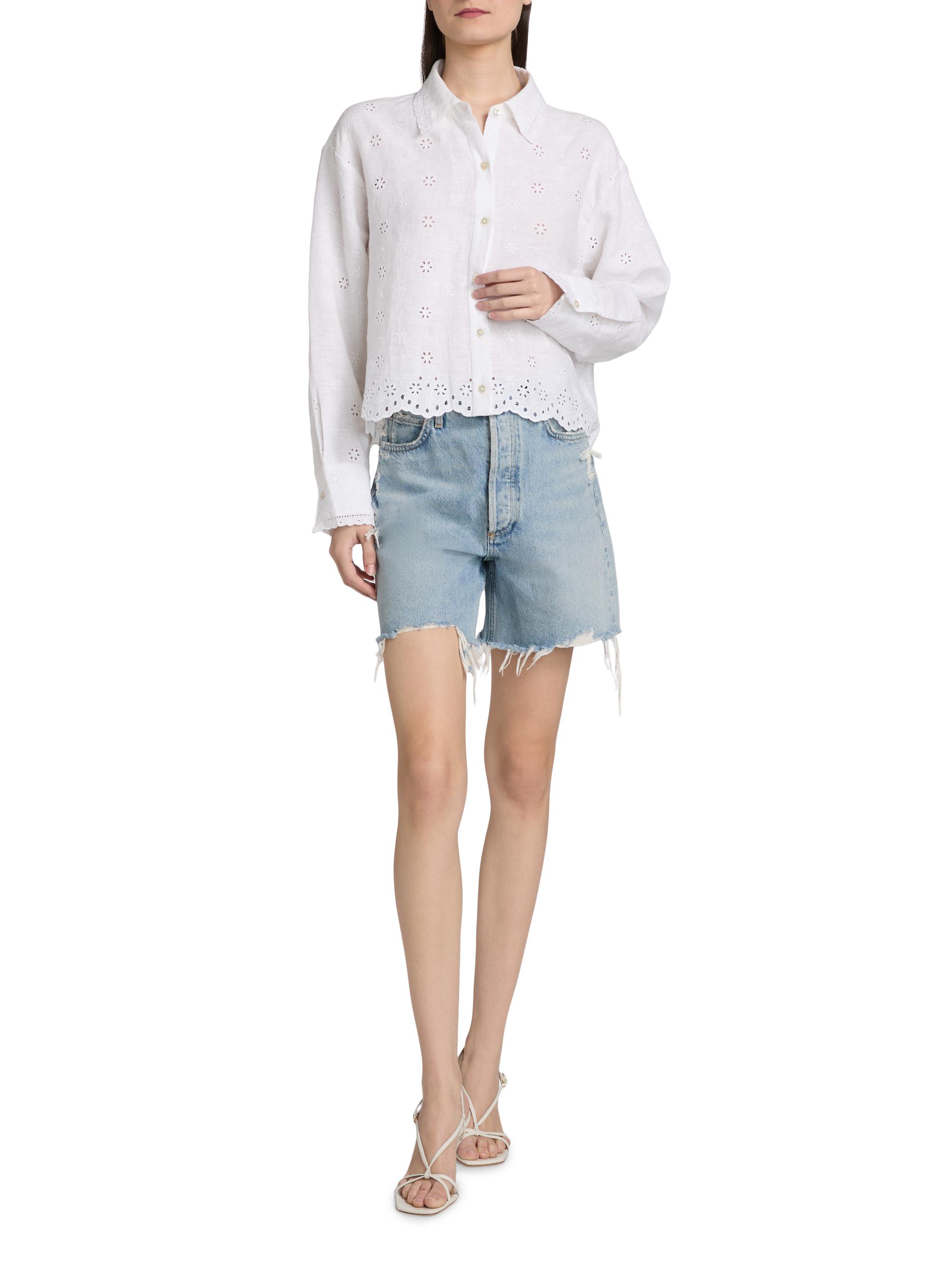 LoveShackFancy Women's Delano Eyelet Linen Button-Front Shirt - Optic White | Thumbnail 2