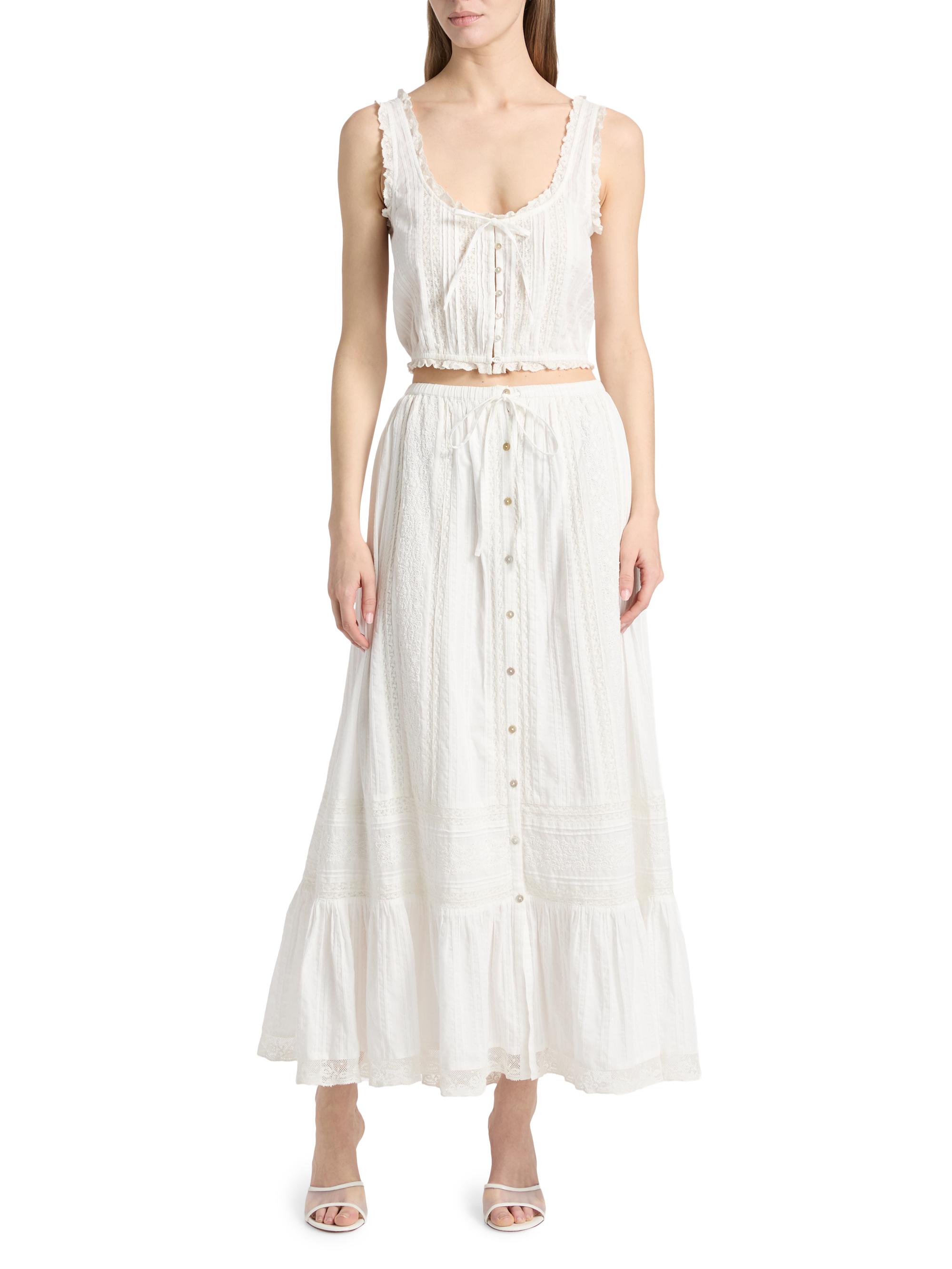 LoveShackFancy Women's Brina Lace Cotton Maxi Skirt - Optic White | Thumbnail 2