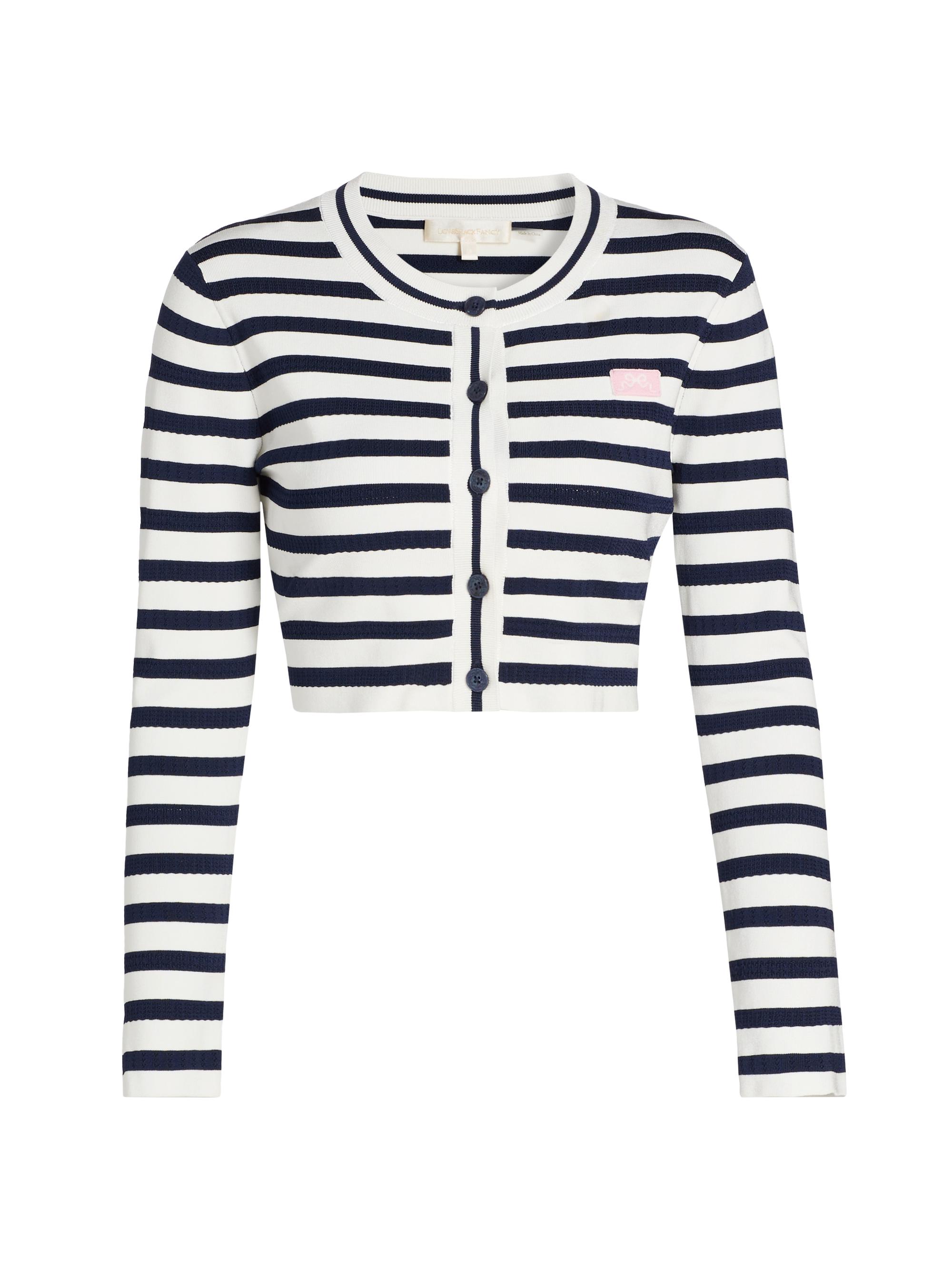 LoveShackFancy Women's Avanette Striped Crop Cardigan - Sailor Night