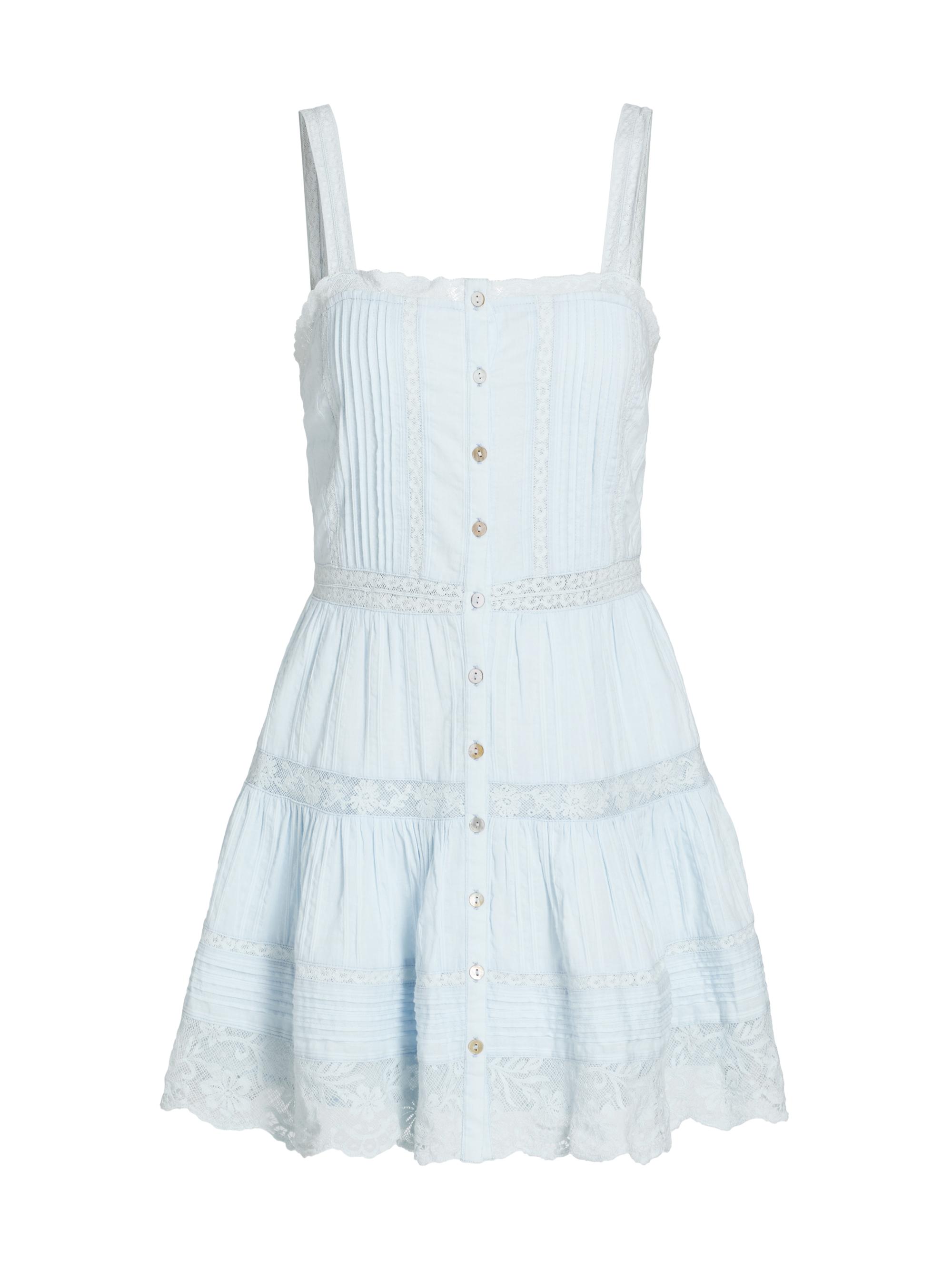 LoveShackFancy Women's Charlize Lace Cotton Tiered Minidress - Blue Finch