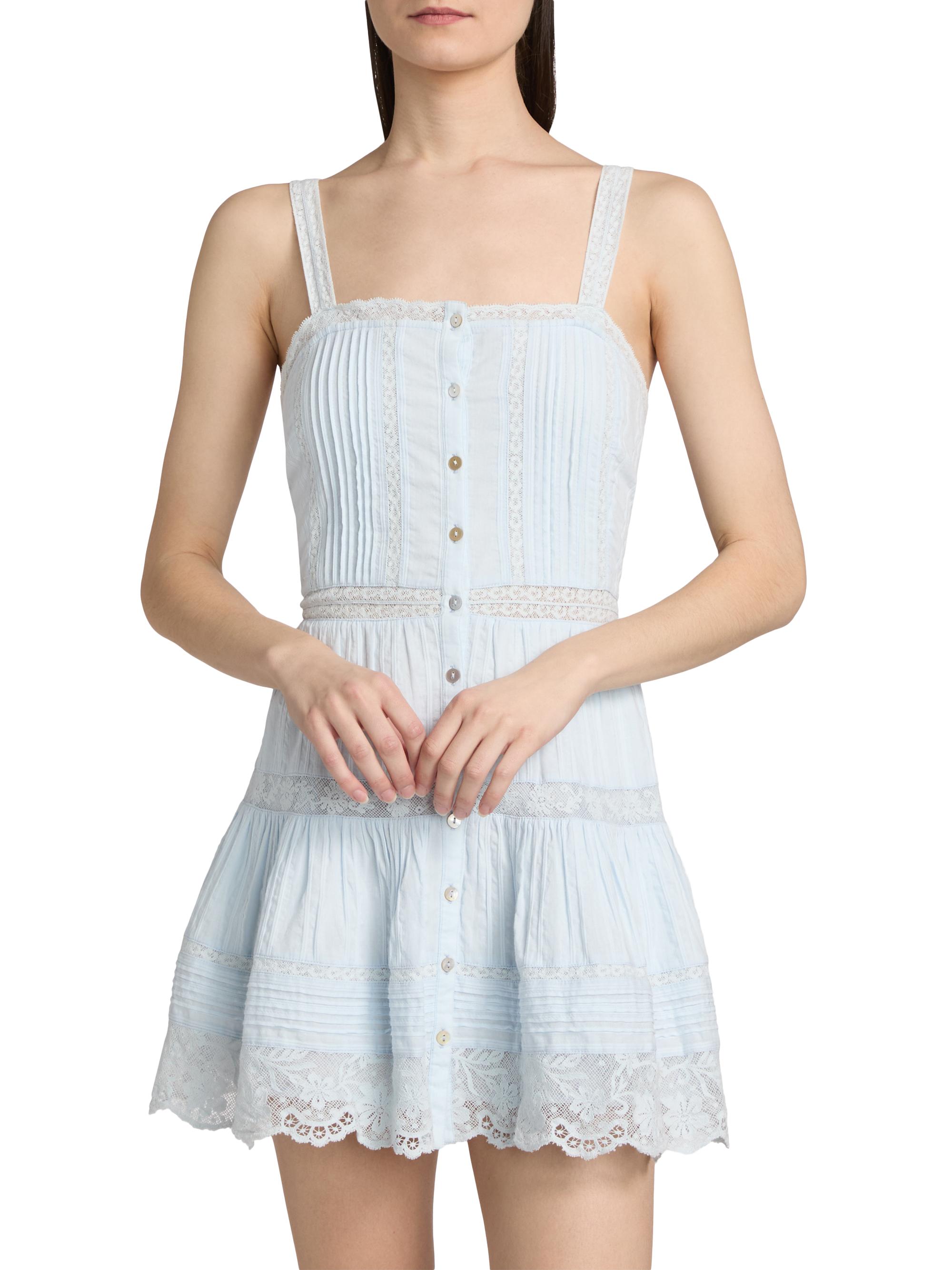LoveShackFancy Women's Charlize Lace Cotton Tiered Minidress - Blue Finch | Thumbnail 3
