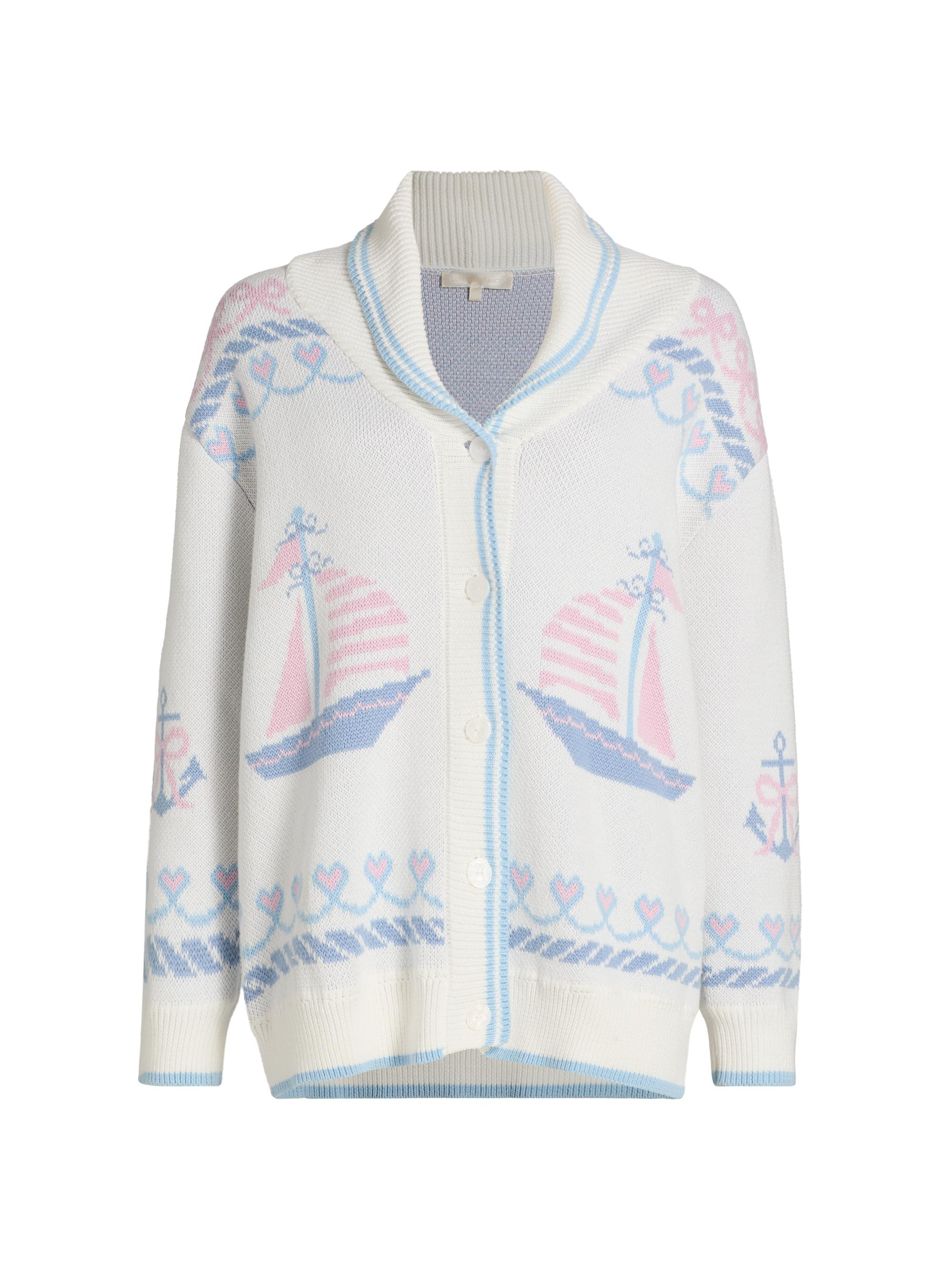 LoveShackFancy Women's Aribella Rib-Knit Nautical Cotton Cardigan - Seaglass Kiss
