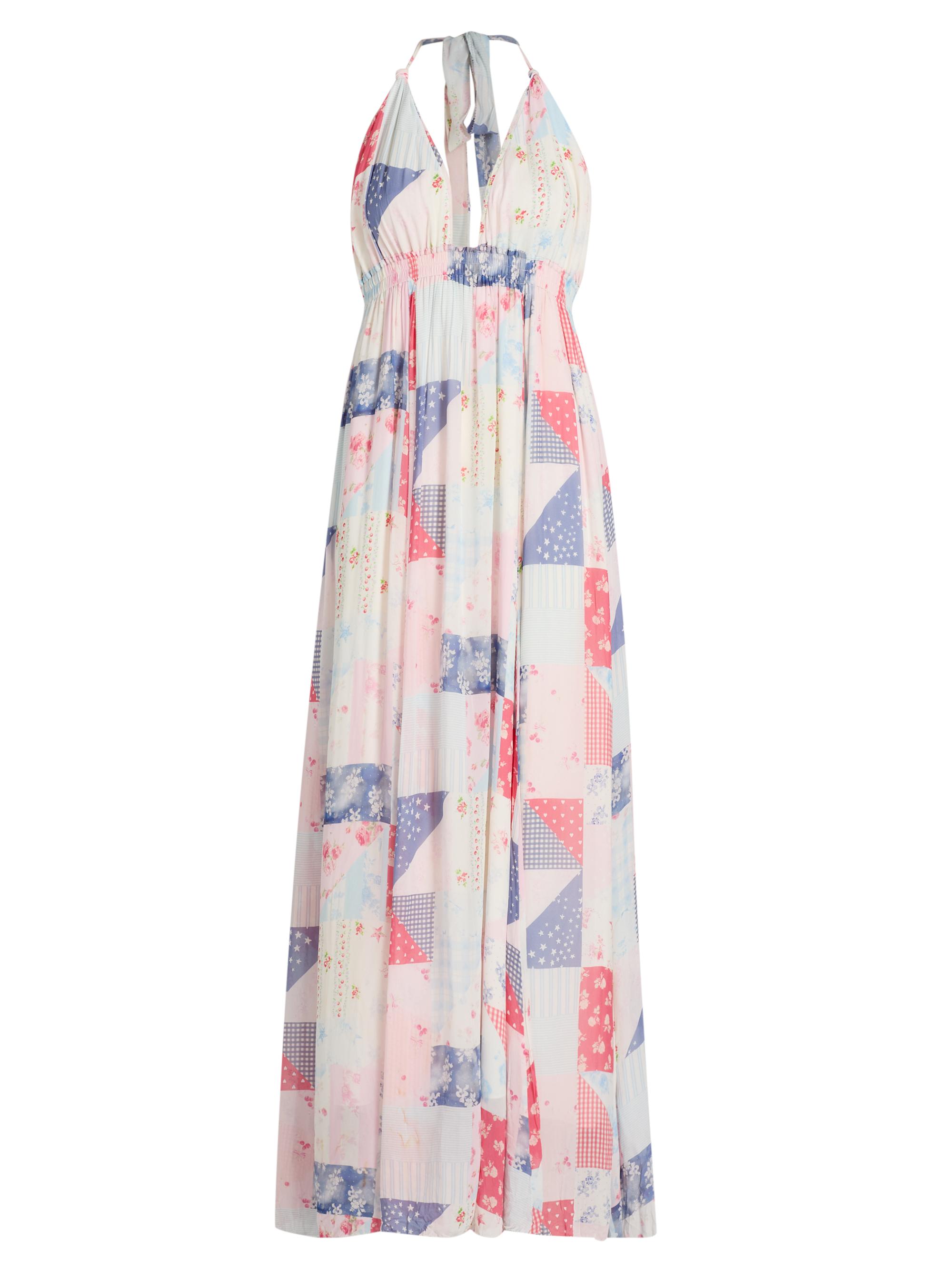 LoveShackFancy Women's Patchwork-Print Halter Maxi Dress - Blueberry Sundae