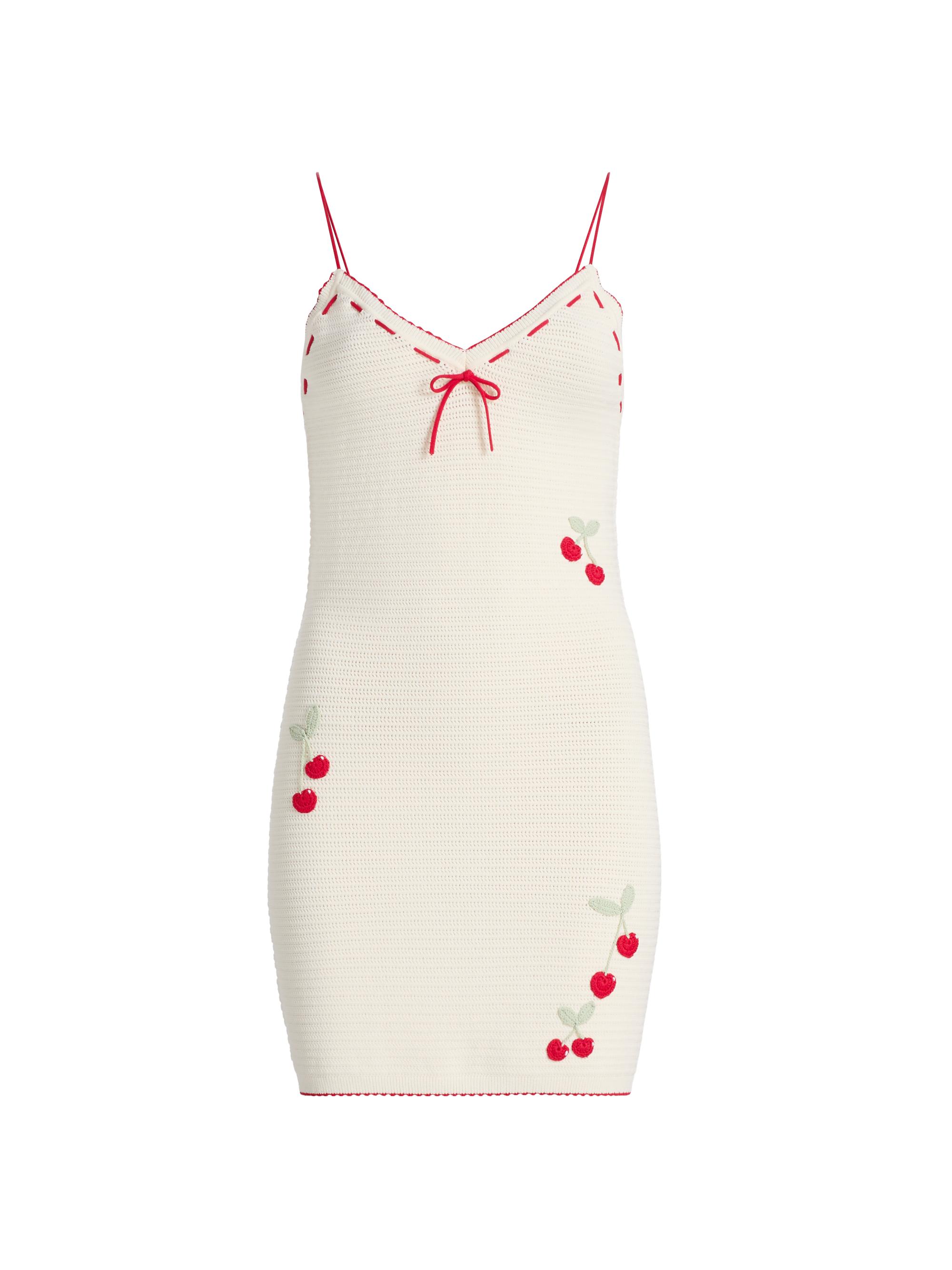 LoveShackFancy Women's Yelena Cherry-Embroidered Knit Minidress - Cherry Sail