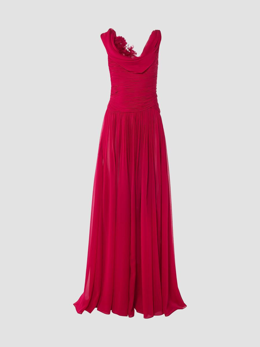 Carolina Herrera Women's Draped Silk Pleated Gown In Cranberry