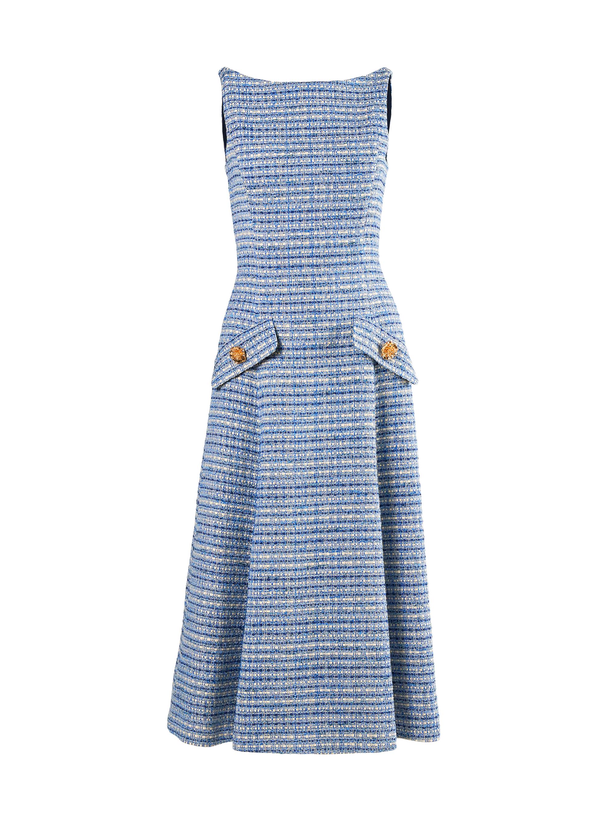 Carolina Herrera Women's Tweed Sleeveless Midi-Dress - Blue Multi
