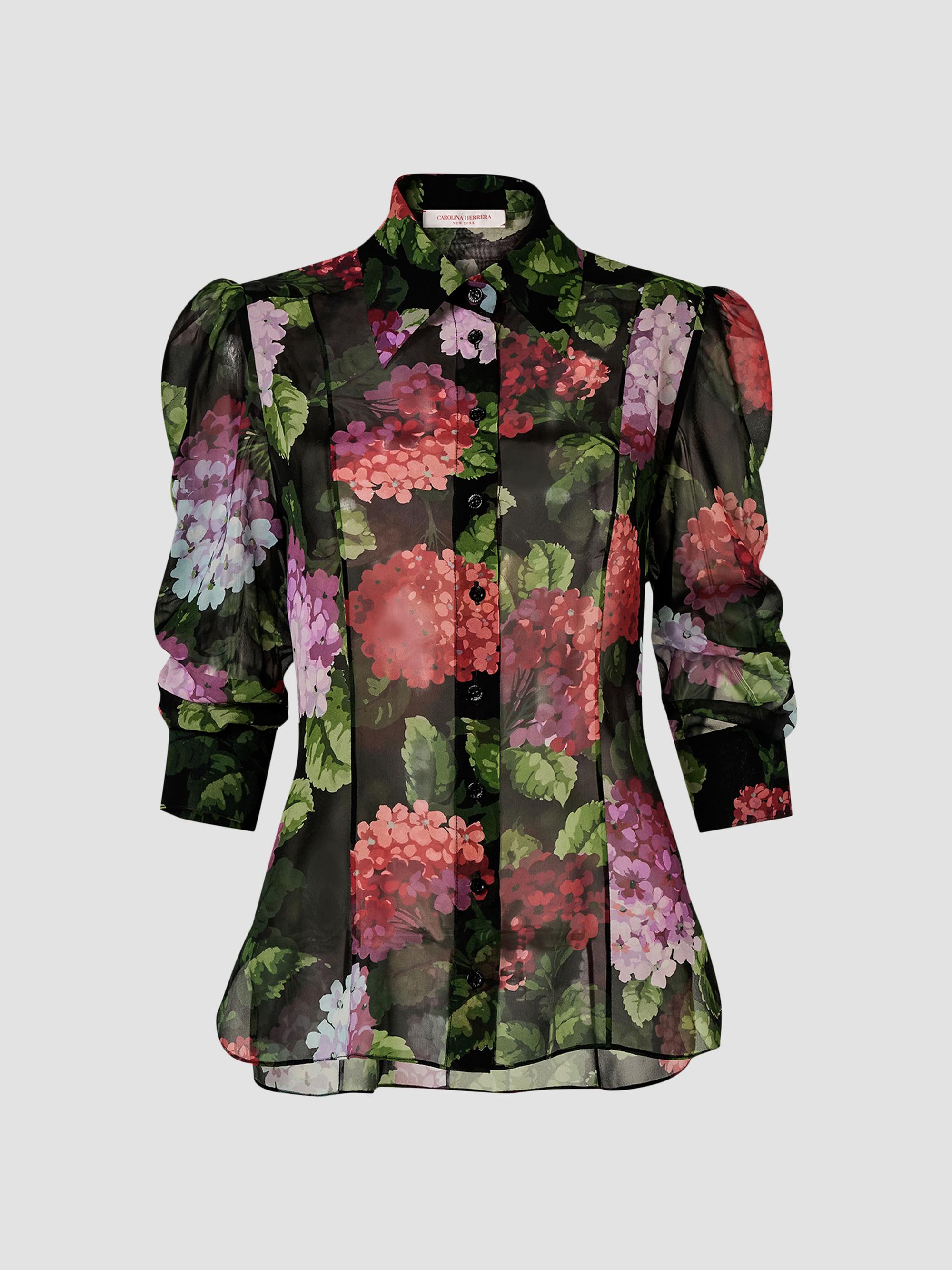 Carolina Herrera Women's Floral Silk Button-Front Shirt - Black Multi | Thumbnail 5