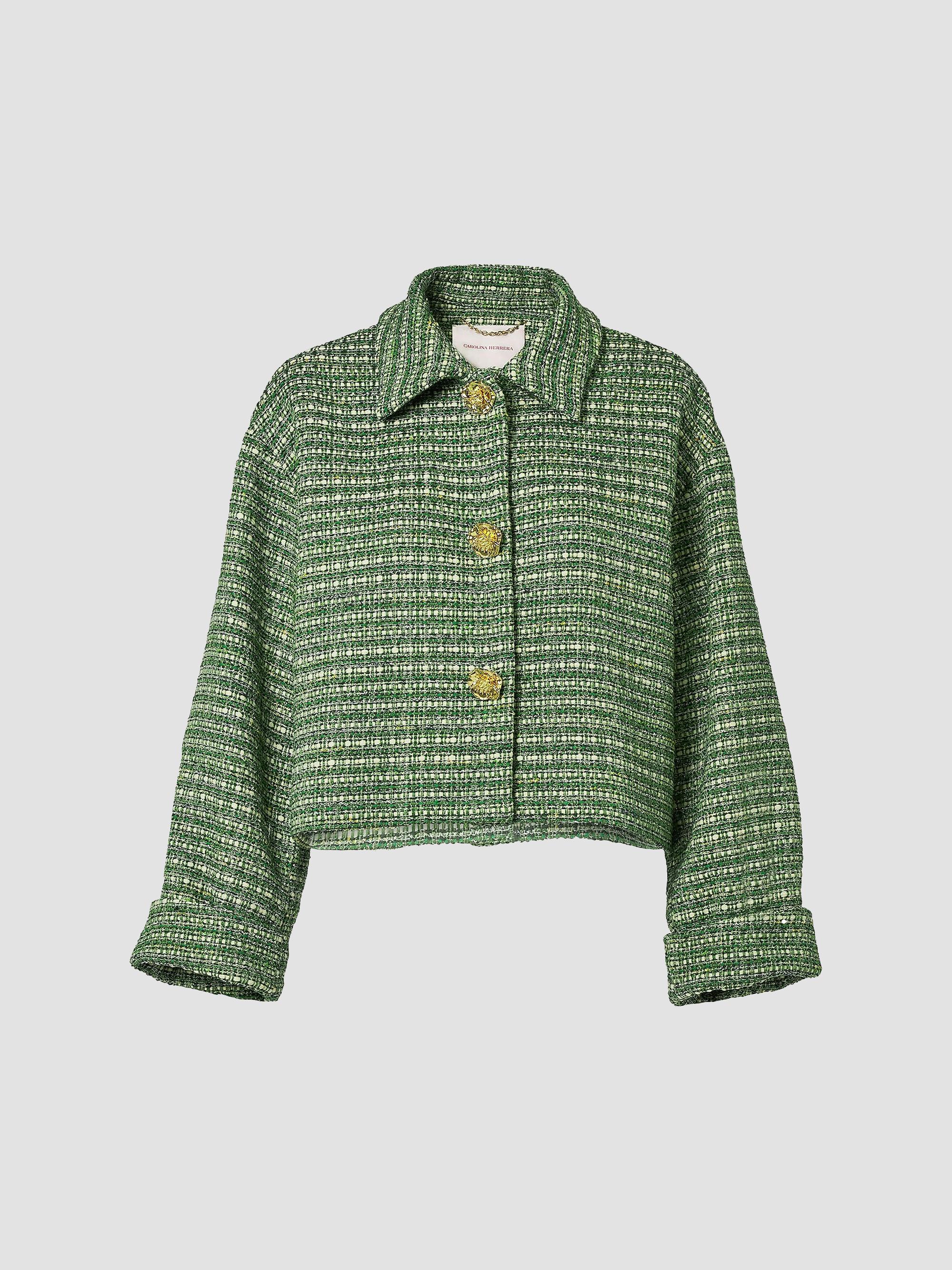 Carolina Herrera Women's Boxy Cotton-Blend Crop Jacket - Green Multi | Thumbnail 6