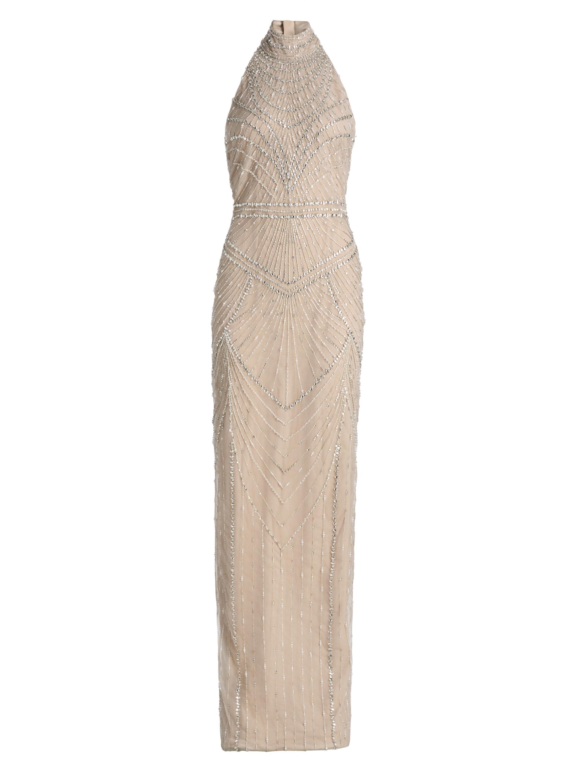 Pamella Roland Women's Embellished Tulle Halter Column Gown - Silver