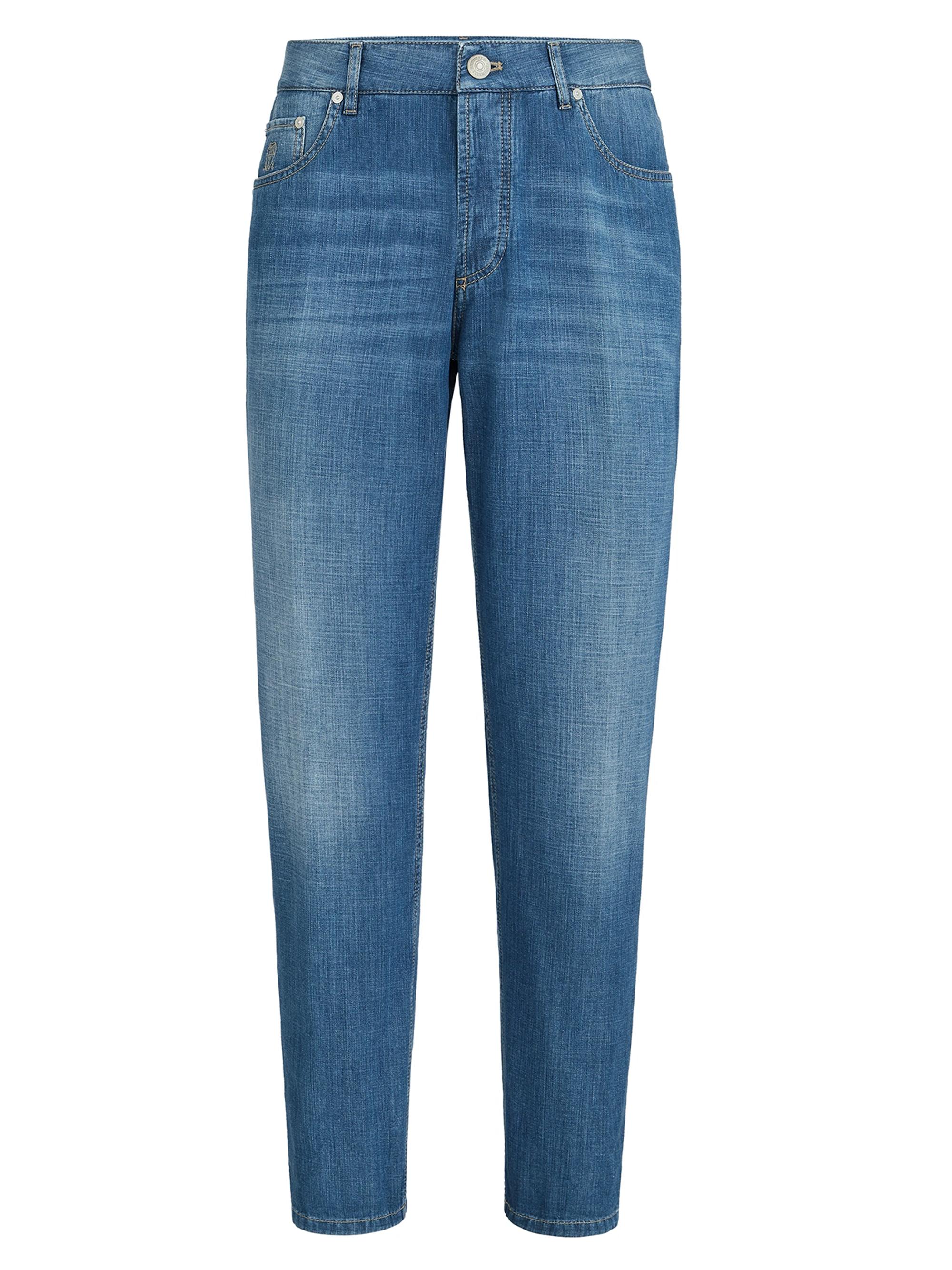Brunello Cucinelli Men's Lightweight Old Denim Traditional Fit Five Pocket Jeans - Medium Denim