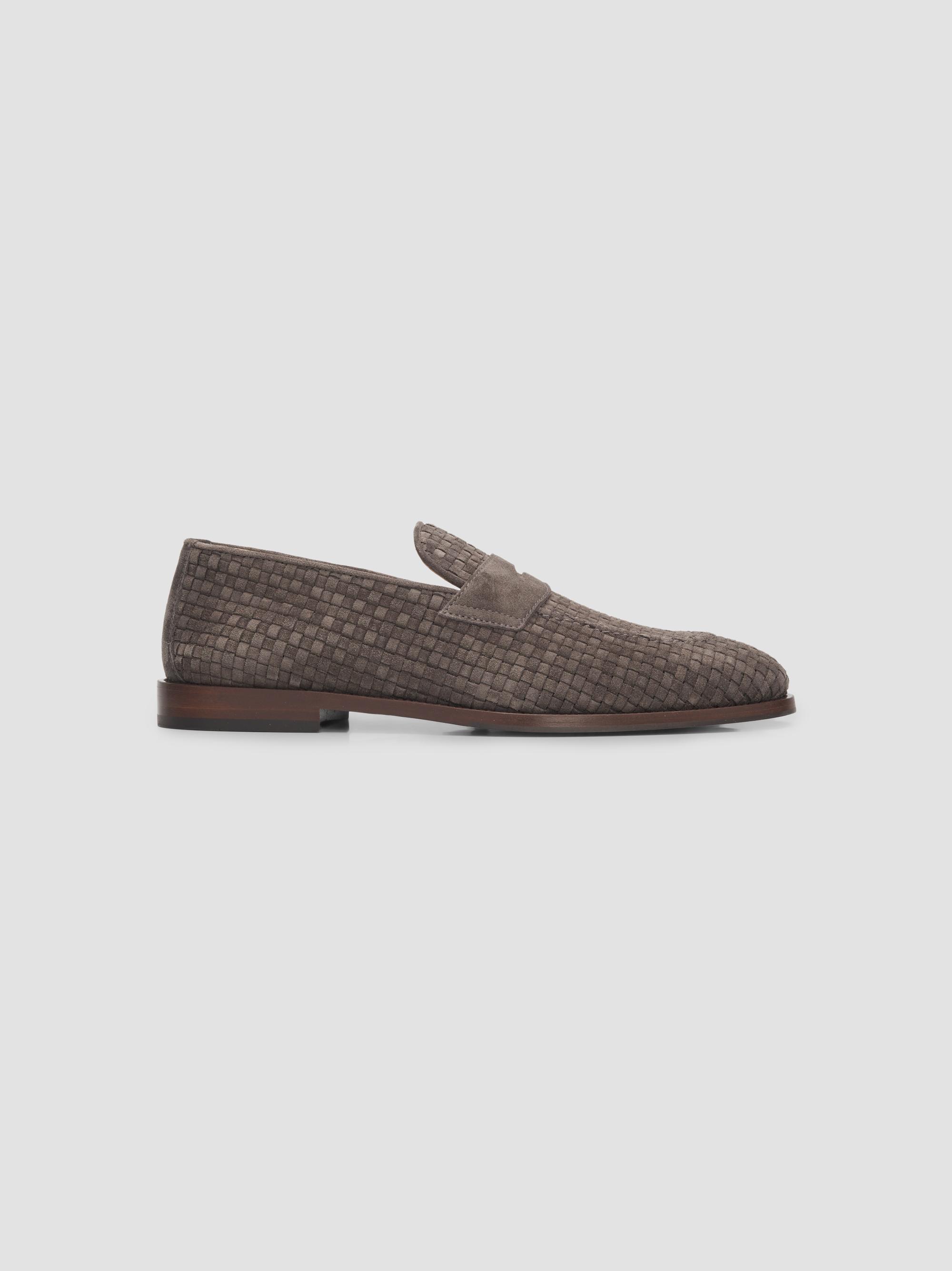Brunello Cucinelli Men's Woven Suede Penny Loafers - Dark Grey