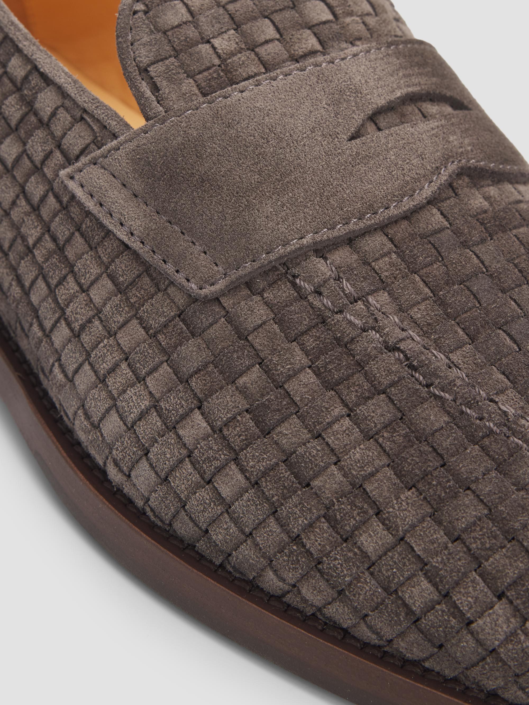 Brunello Cucinelli Men's Woven Suede Penny Loafers - Dark Grey | Thumbnail 3