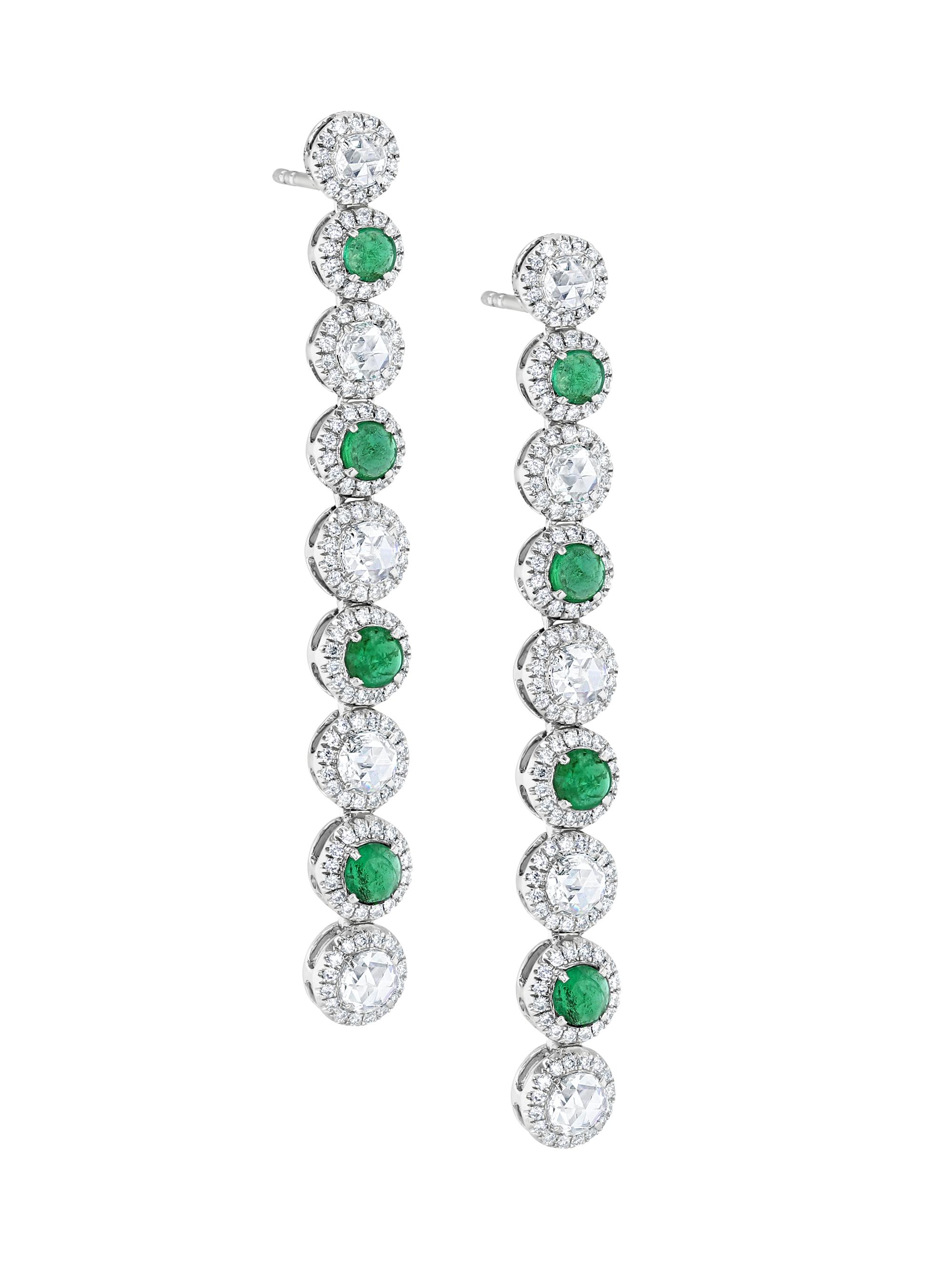 64 Facets Women's Scallop 18K White Gold, Emerald & 1.29 TCW Diamond Drop Earrings - White Gold