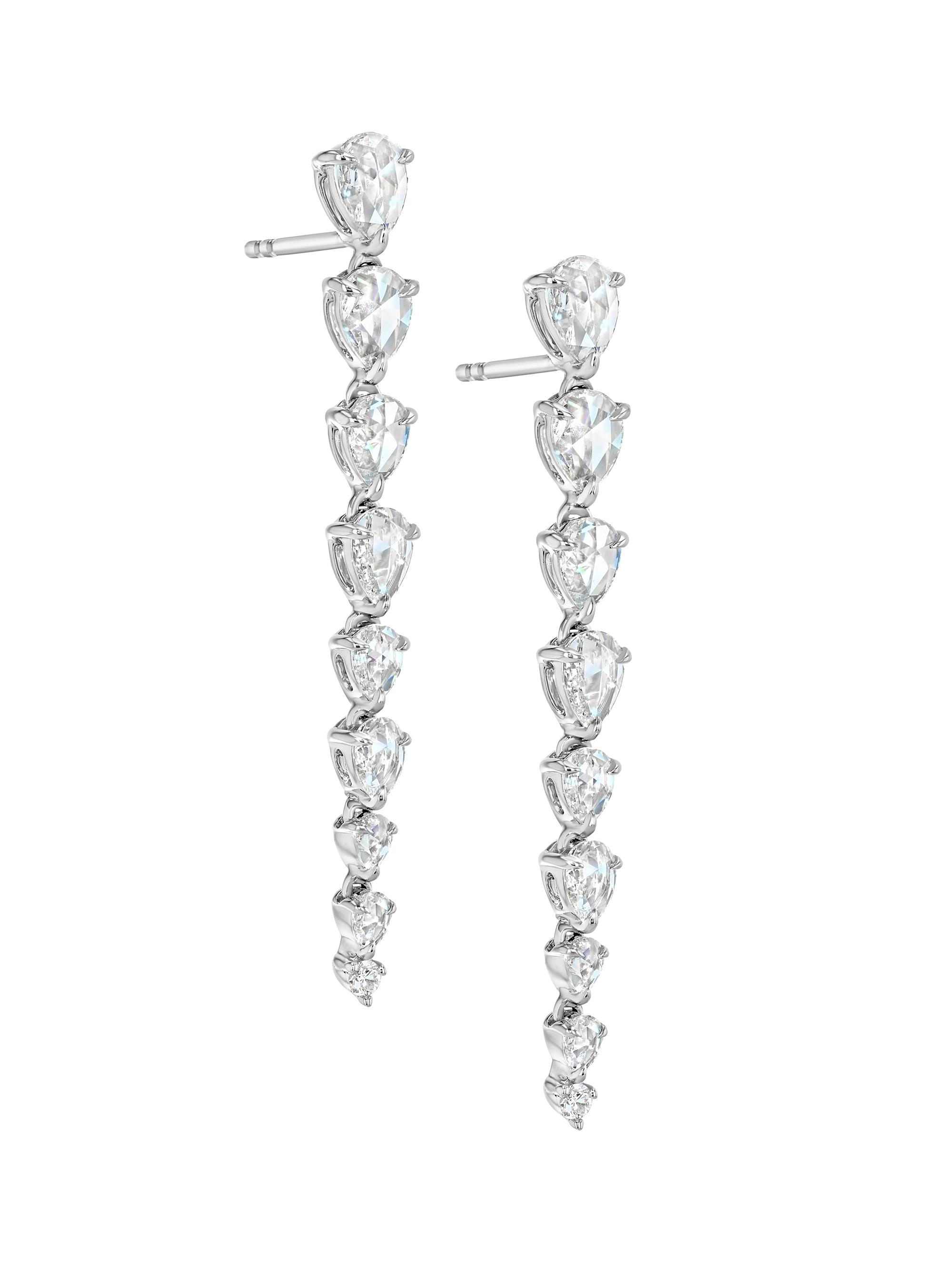 64 Facets Women's Scallop 18K White Gold & 1.94 TCW Diamond Graduated Drop Earrings - White Gold
