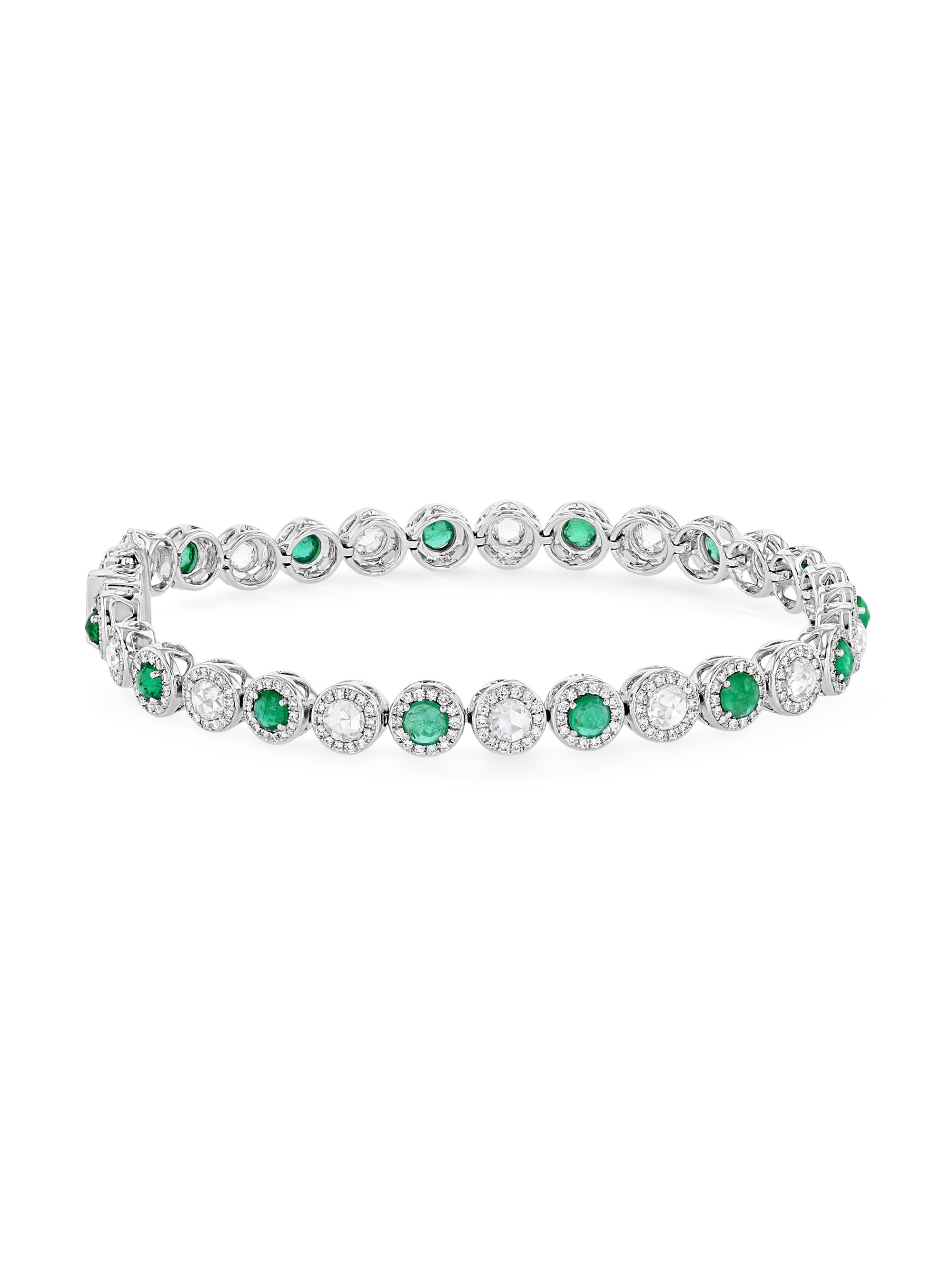 64 Facets Women's Scallop 18K White Gold, Emerald & 2.24 TCW Diamond Bracelet - White Gold