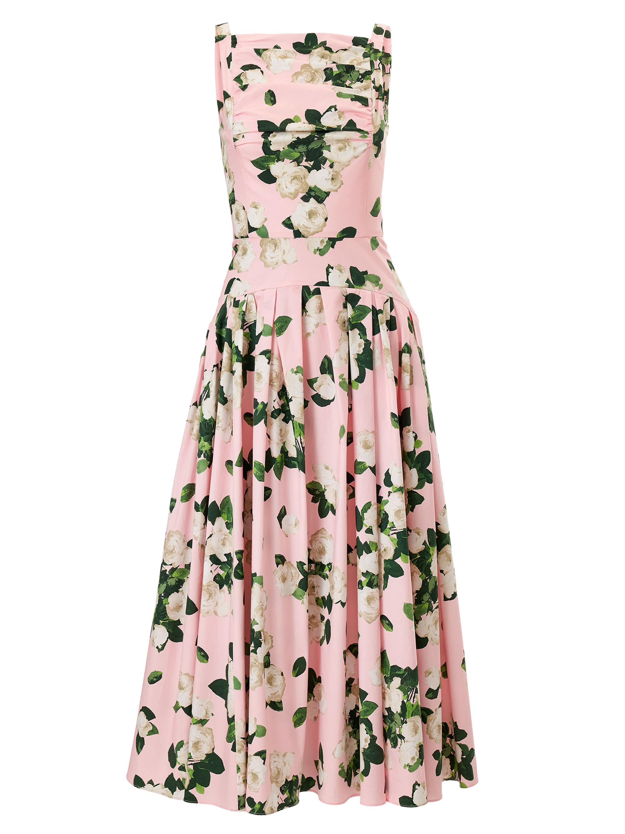 Carolina Herrera Women's Cabana Floral Drop-Waist Thin-Strap Stretch-Cotton Midi-Dress - Rosewater Multi