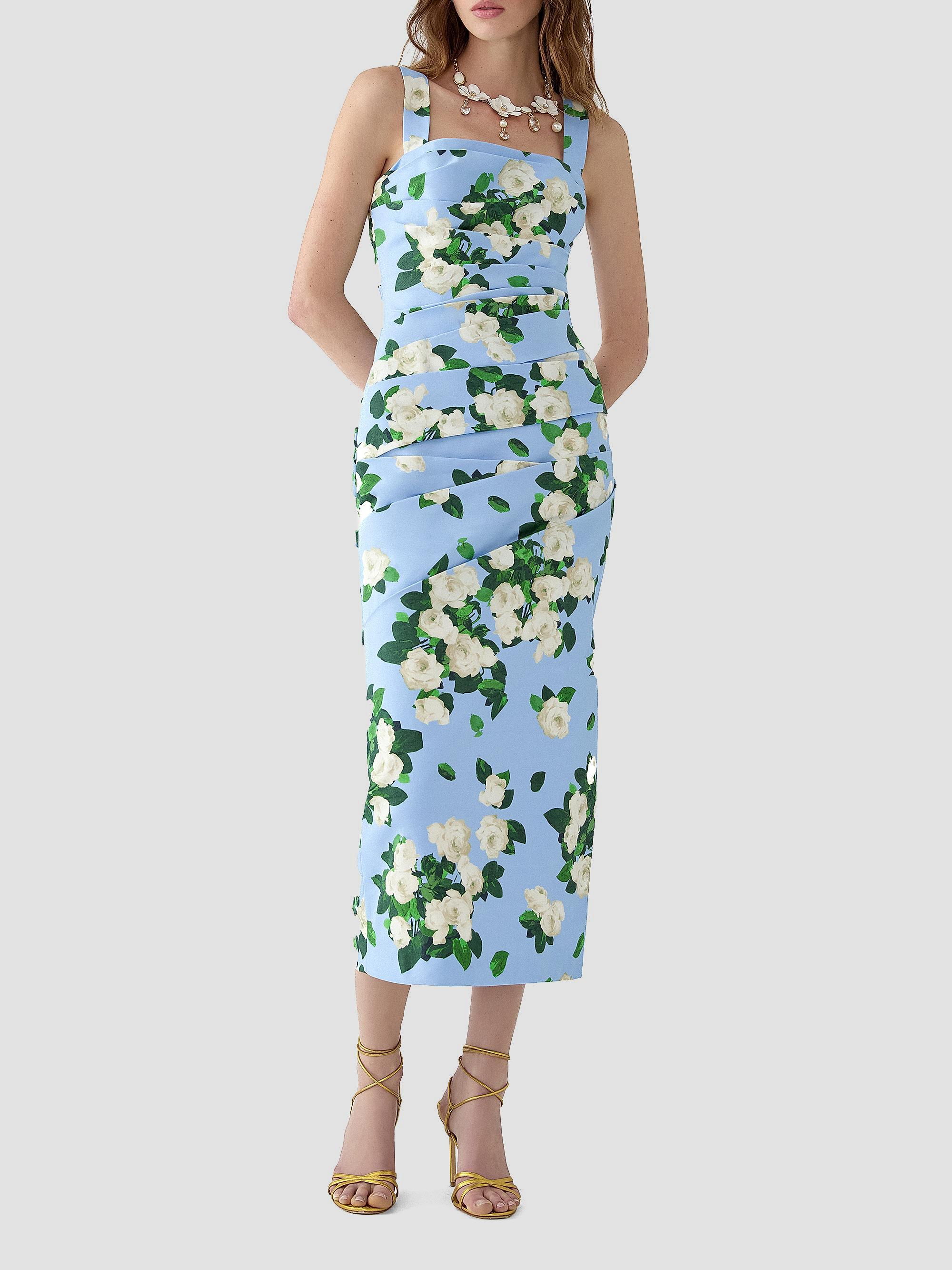 Carolina Herrera Cabana Floral Draped Thick-Strap Cotton-Blend