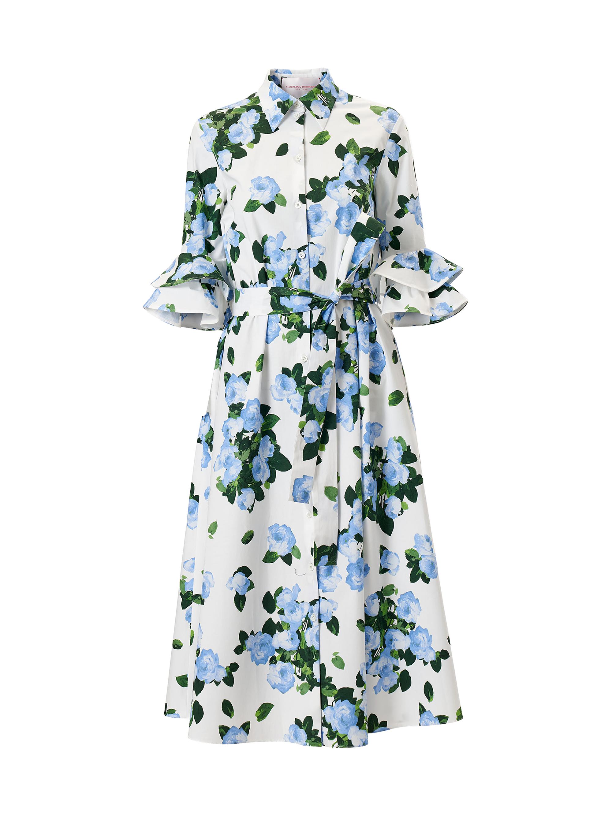 Carolina Herrera Women's Cabana Floral Belted Ruffle-Sleeve Shirtdress - White Multi