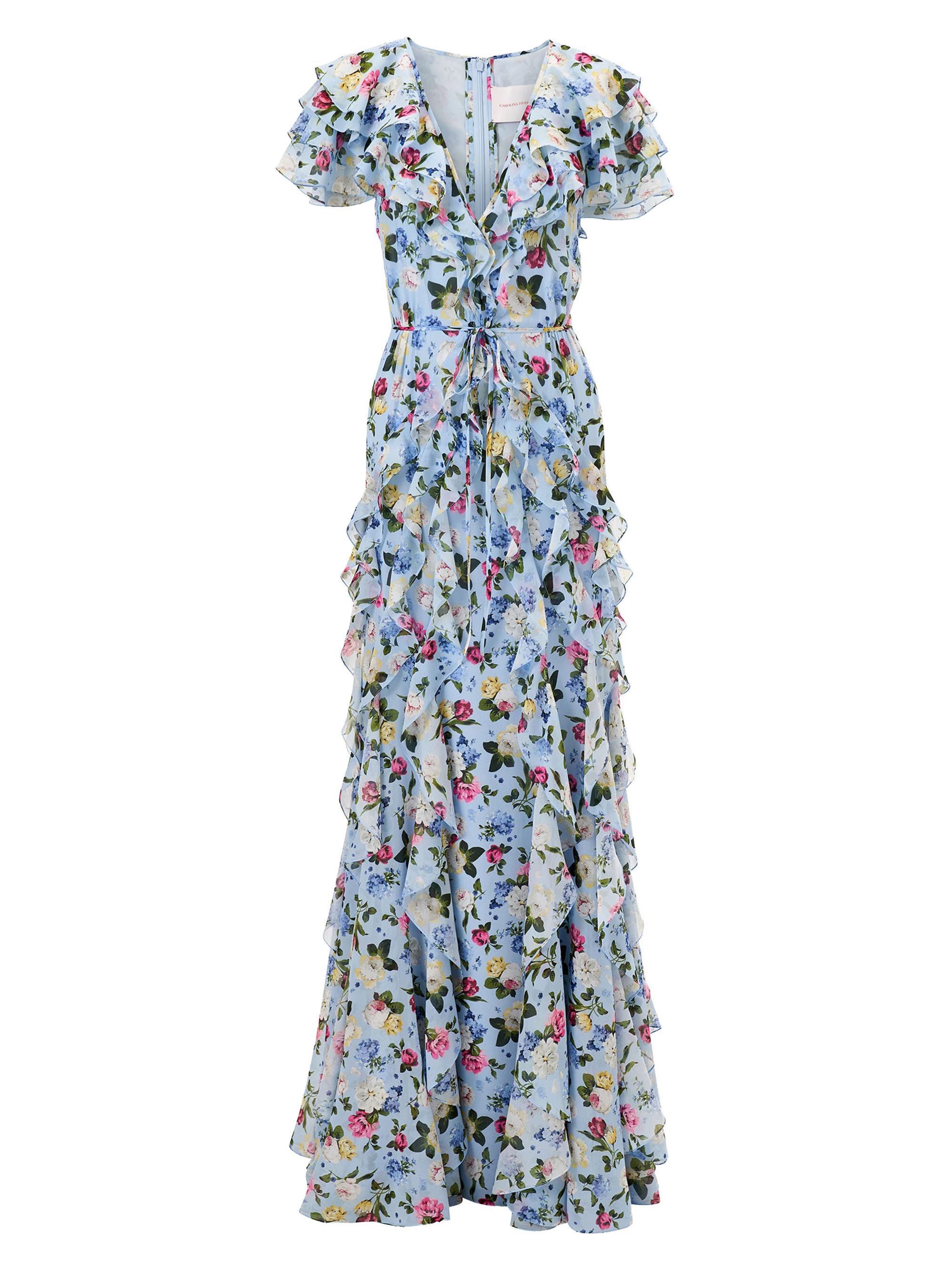 Carolina Herrera Women's Cabana Ruffled V-Neck Short-Sleeve Maxi Dress - Cloudy Blue Multi - Women's Clothing