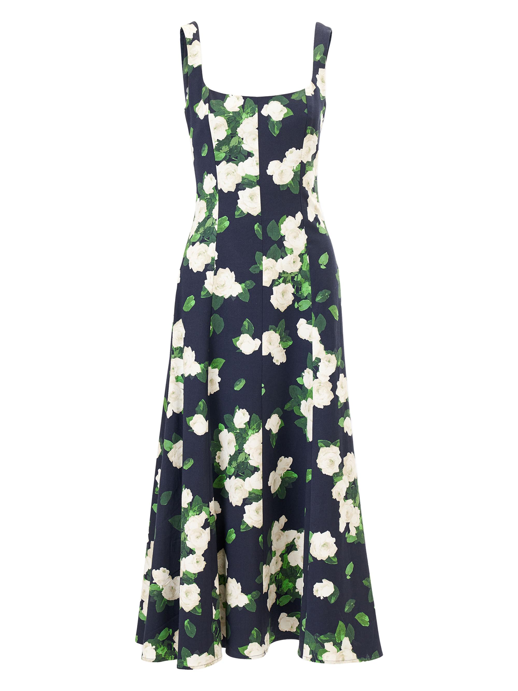 Carolina Herrera Women's Cabana Floral Squareneck Sleeveless Cotton-Blend Midi-Dress - Midnight Multi