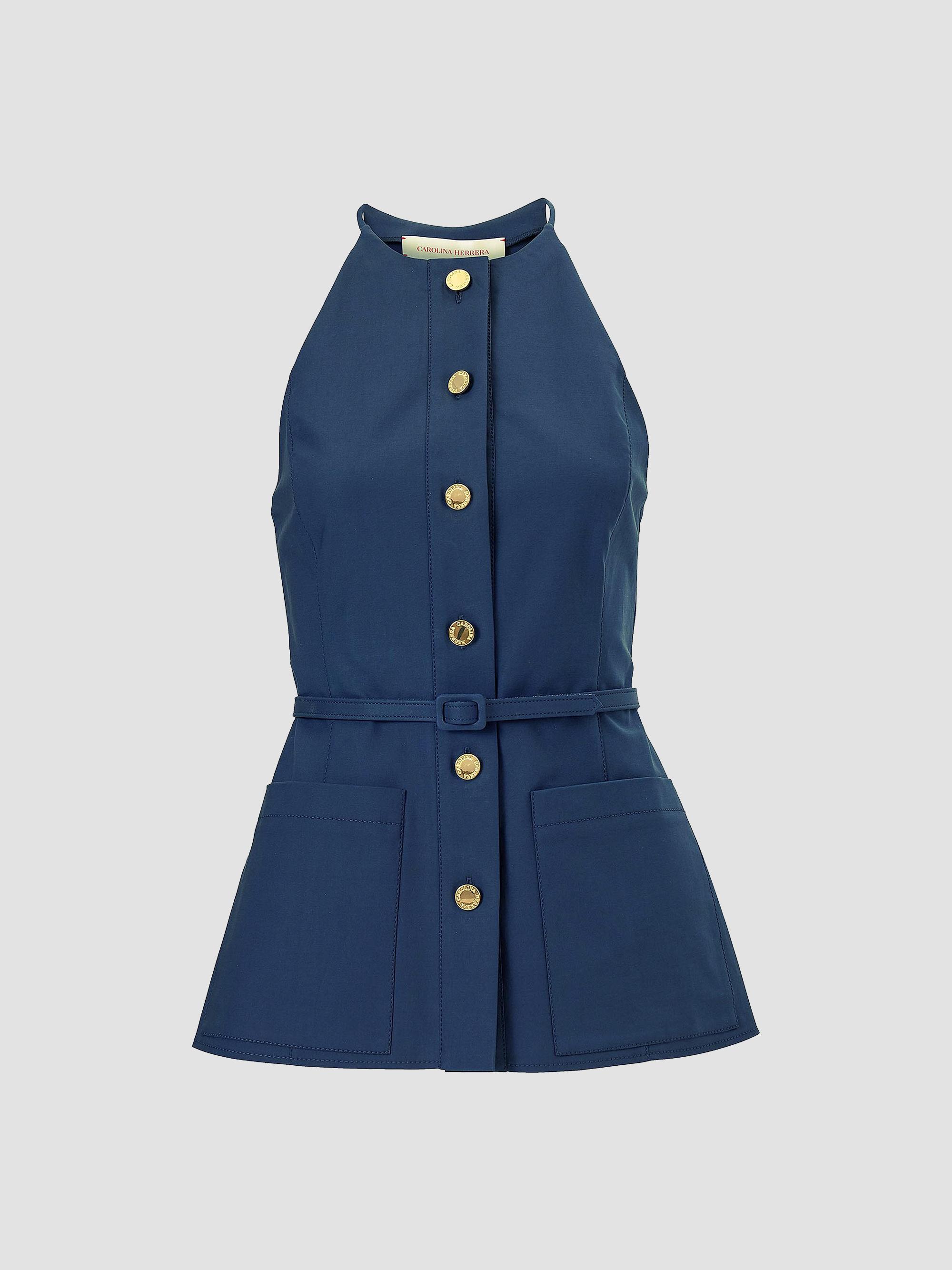 Carolina Herrera Women's Cabana Button-Front Sleeveless Top - Midnight