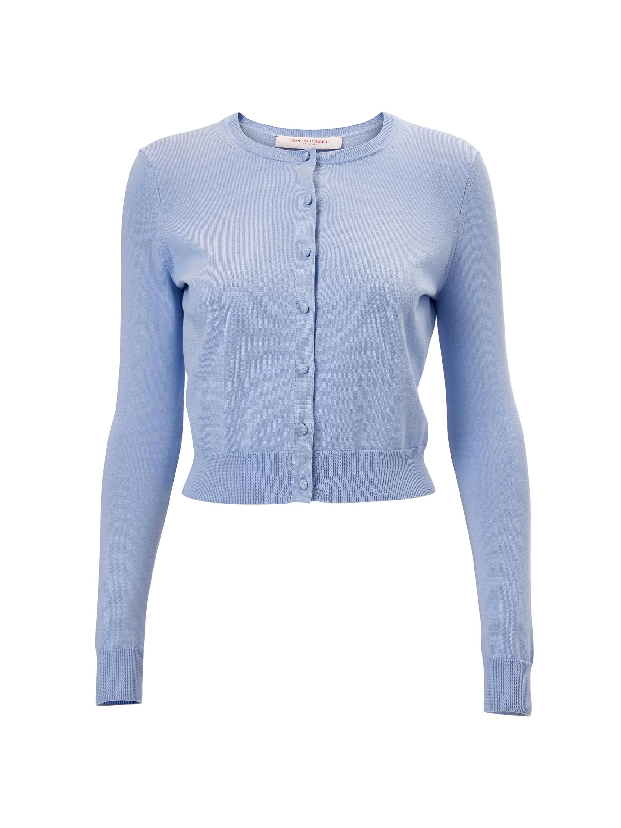 Carolina Herrera Women's Cabana Crewneck Silk-Cotton Long-Sleeve Cardigan - Rosewater