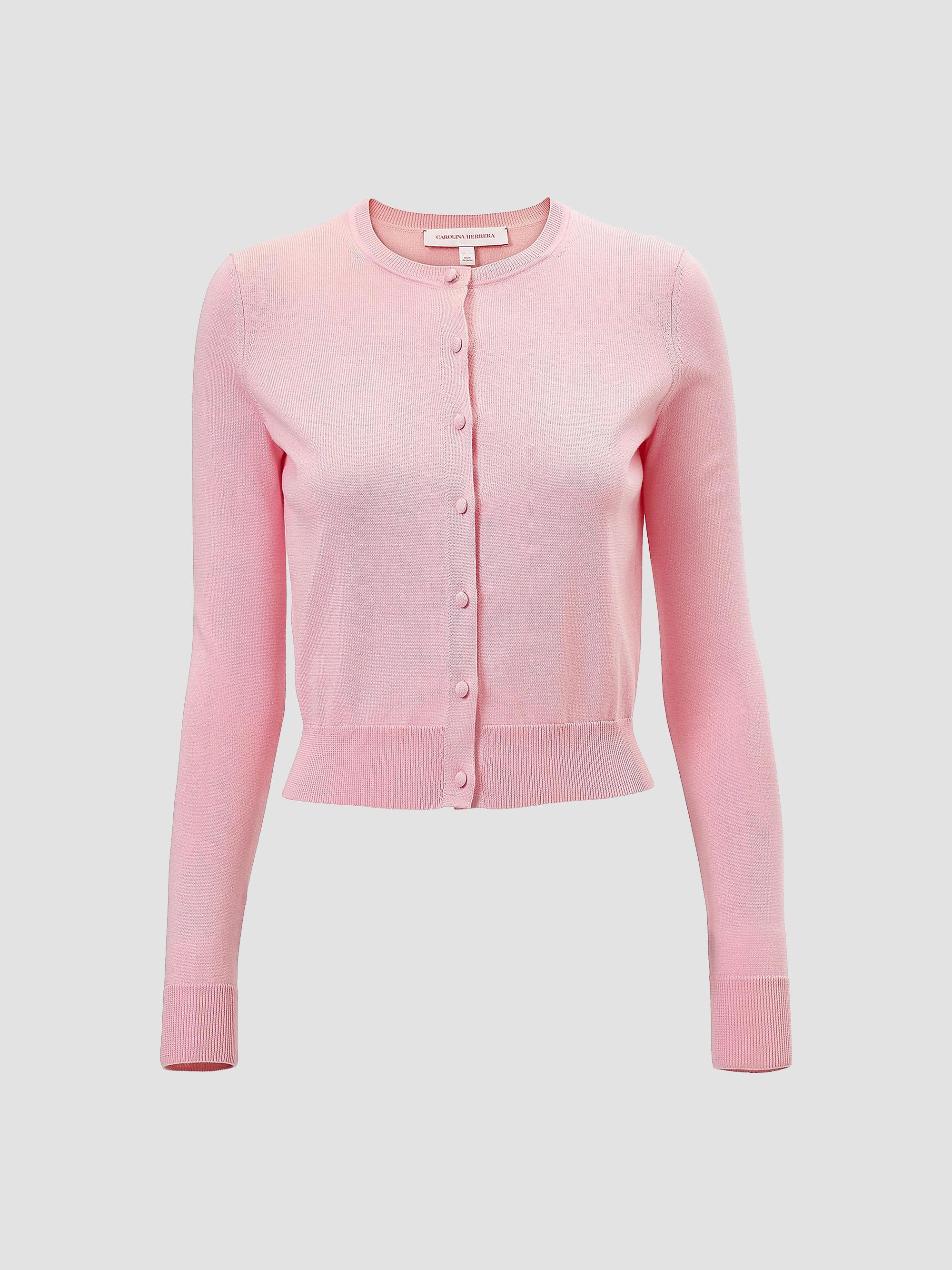 Carolina Herrera Women's Cabana Crewneck Silk-Cotton Long-Sleeve Cardigan - Rosewater | Thumbnail 5