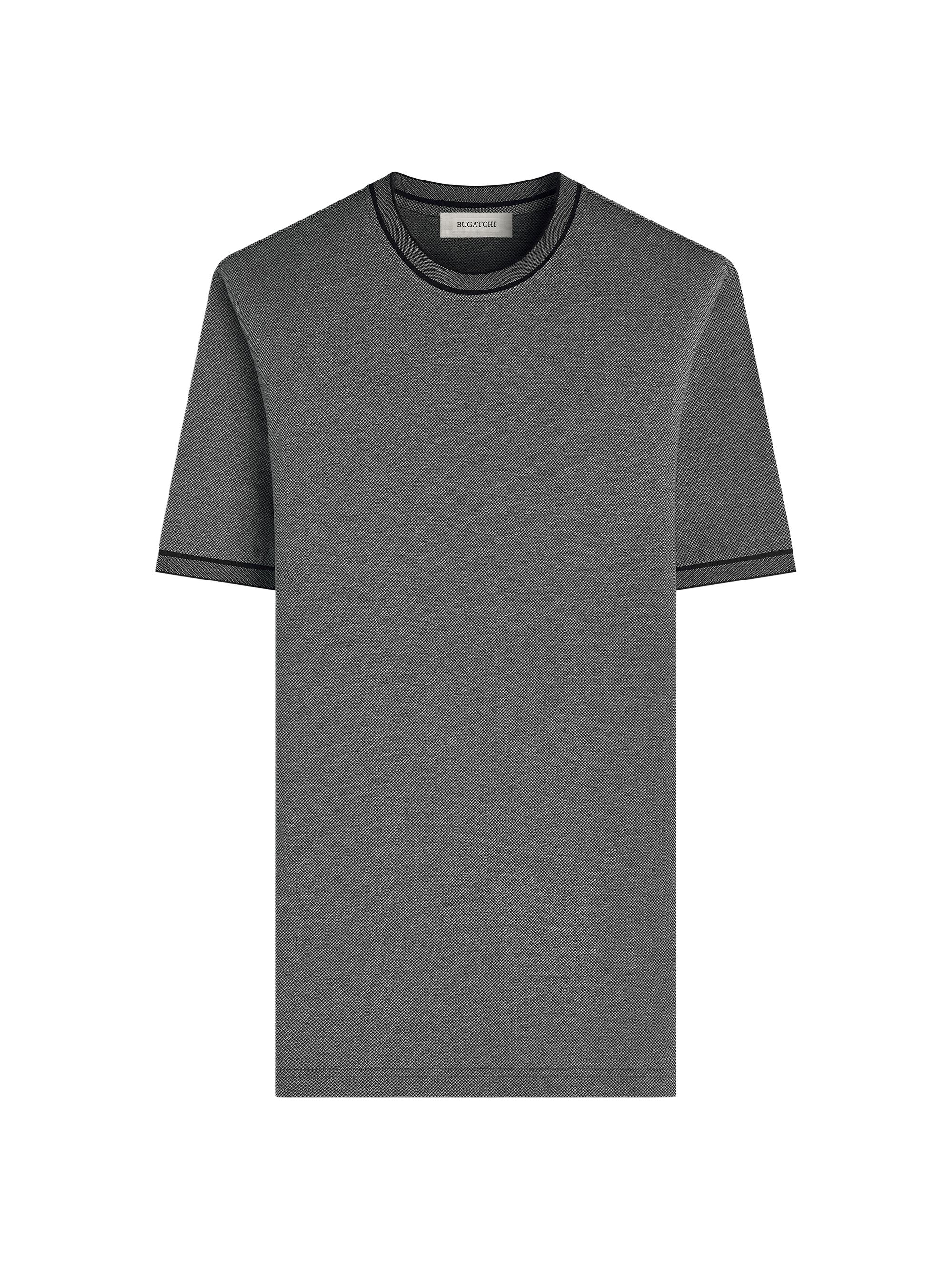 Bugatchi Men's Micro-Check Cotton Crewneck T-Shirt - Black