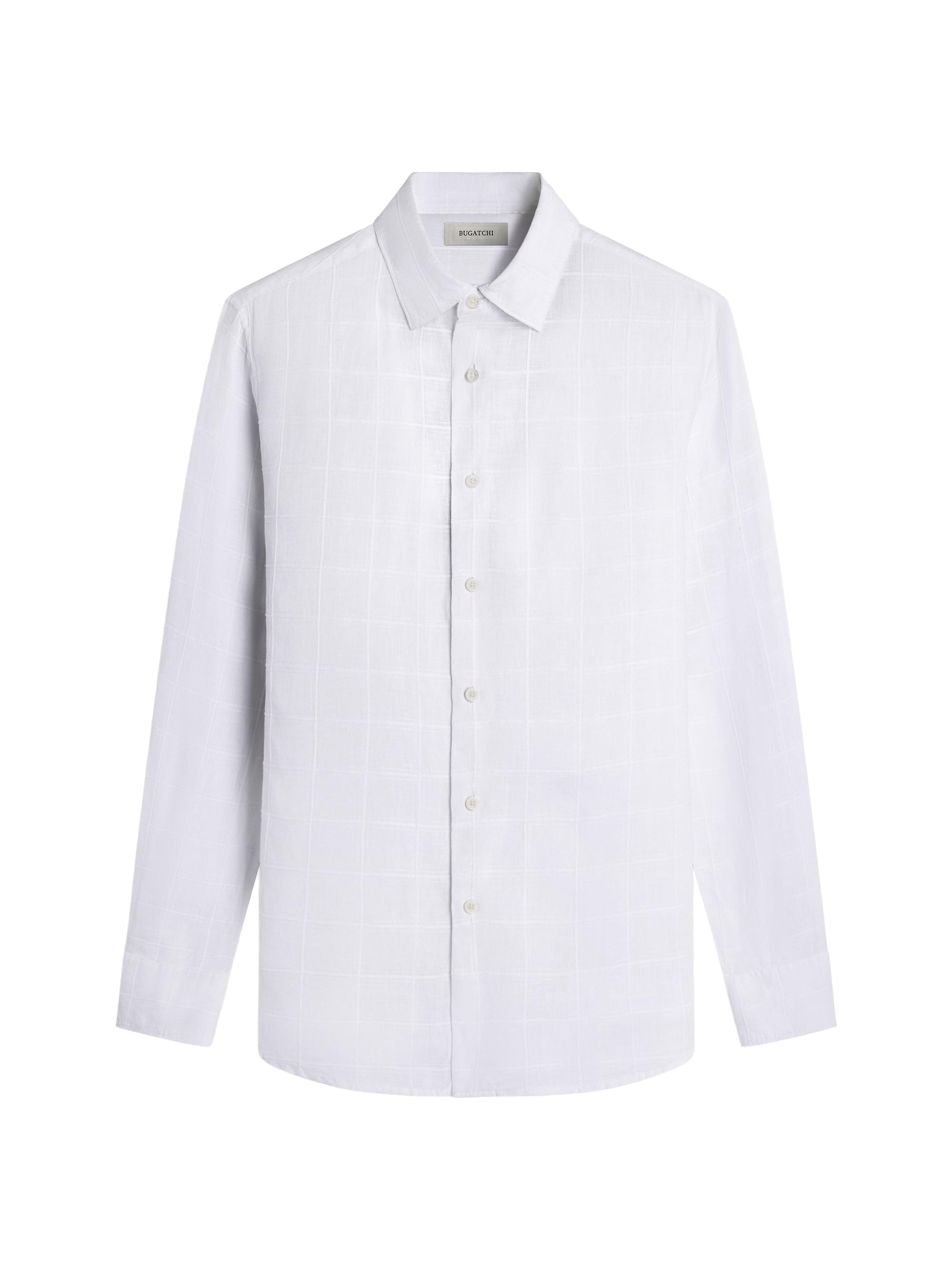 Bugatchi Men's Julian Grid Linen-Cotton Shirt - White
