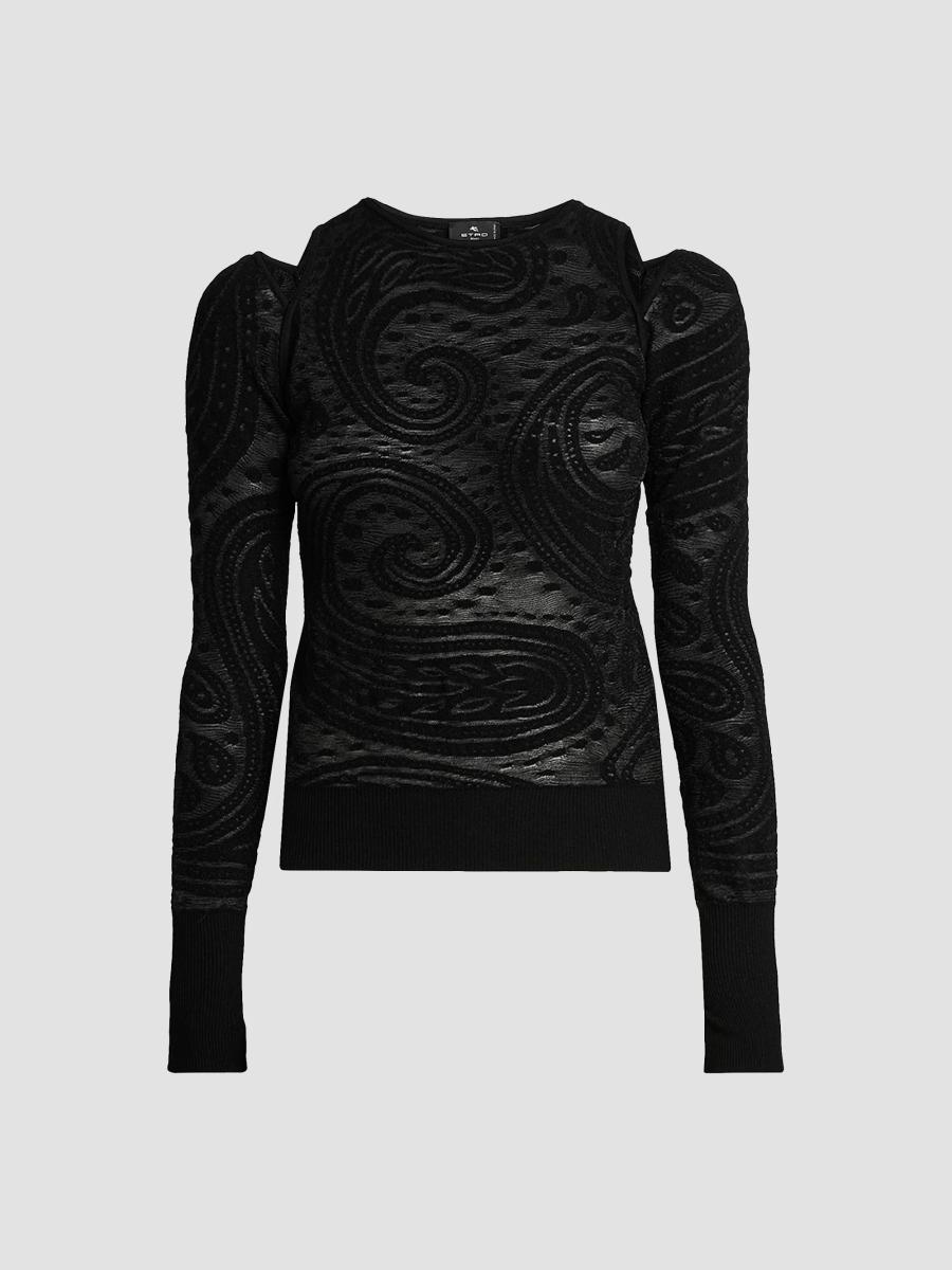 Etro Jacquard-pullover Mit Cut-out-detail Und Paisley-motiv In Black