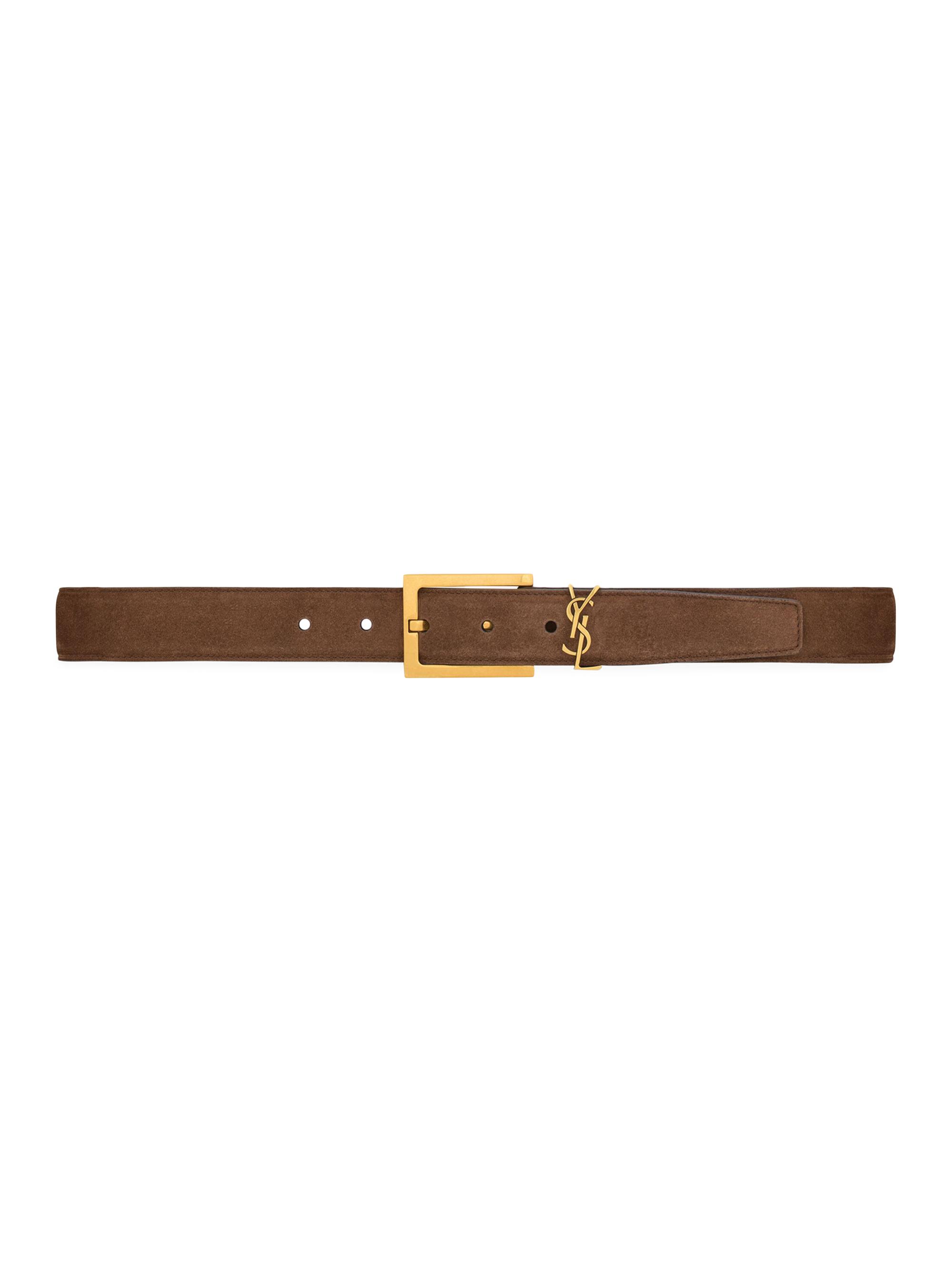 Saint Laurent Women's Cassandre Belt in Suede - Brown Coffee