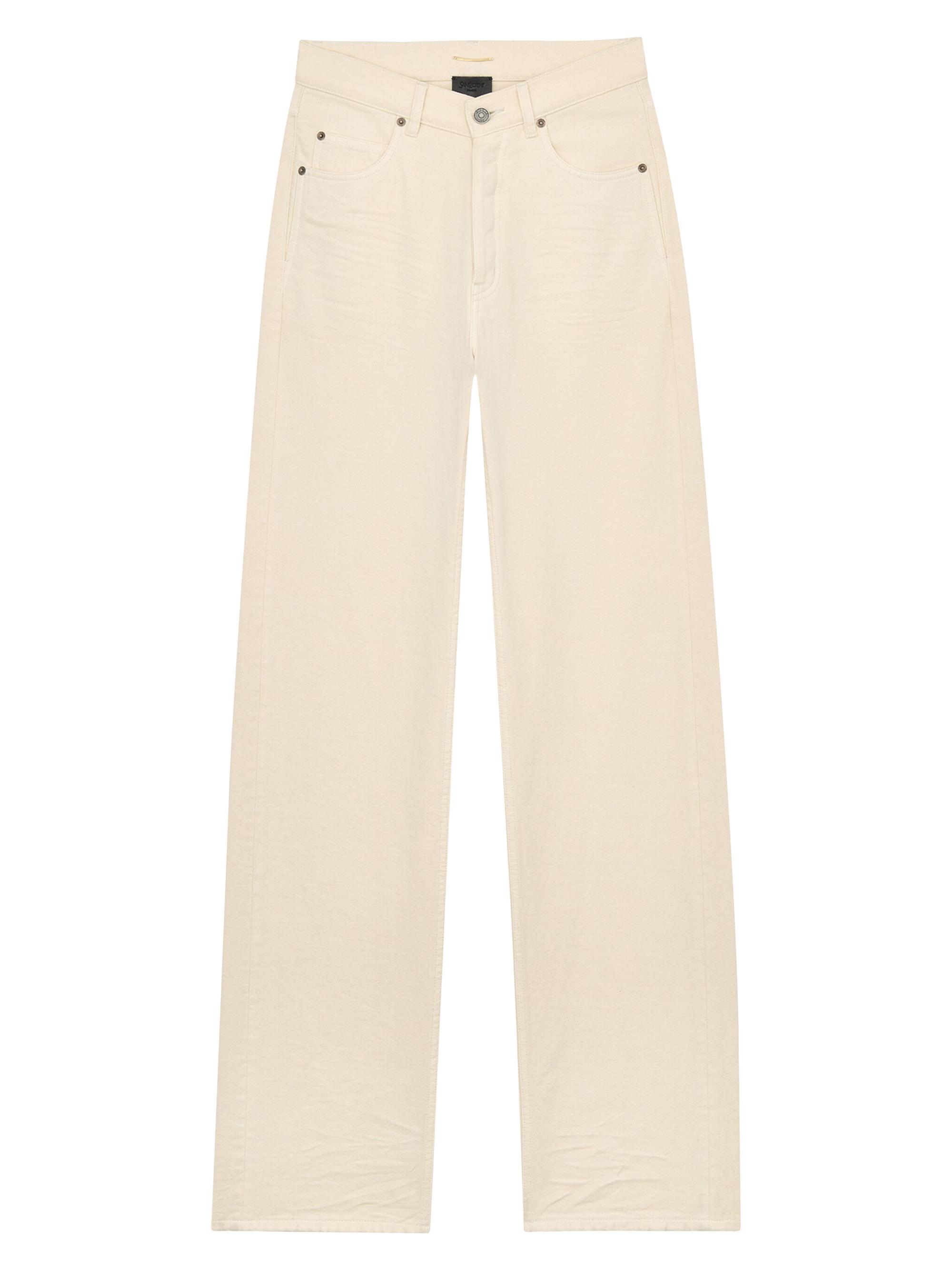 Saint Laurent Women's V-Waist Long Baggy Jeans - French Vanilla